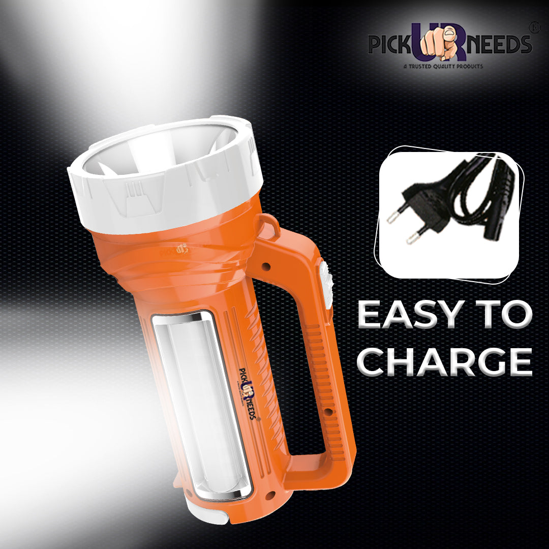 Pick Ur Needs Rechargeable Long Range LED Searchlight 100W + Side Tube 8 hrs Torch Emergency Light (Yellow)