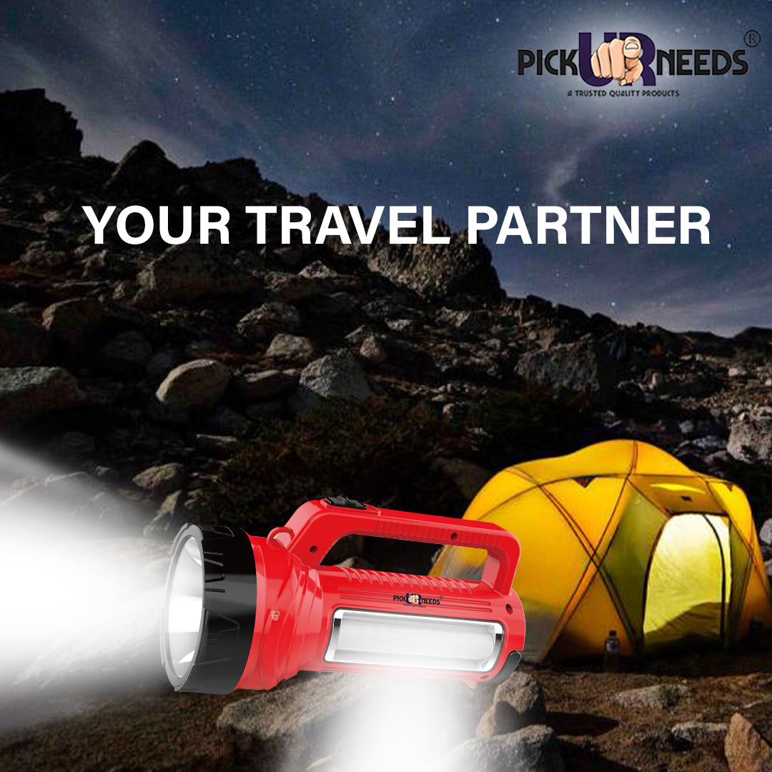 Pick Ur Needs Rechargeable Long Range LED Searchlight 100W + Side Tube 8 hrs Torch Emergency Light (Yellow)