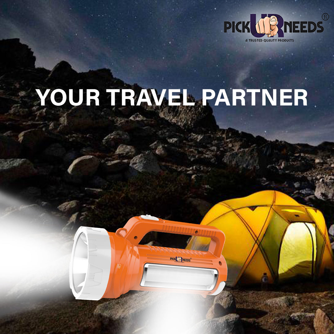 Pick Ur Needs Rechargeable Long Range LED Searchlight 100W + Side Tube 8 hrs Torch Emergency Light (Yellow)