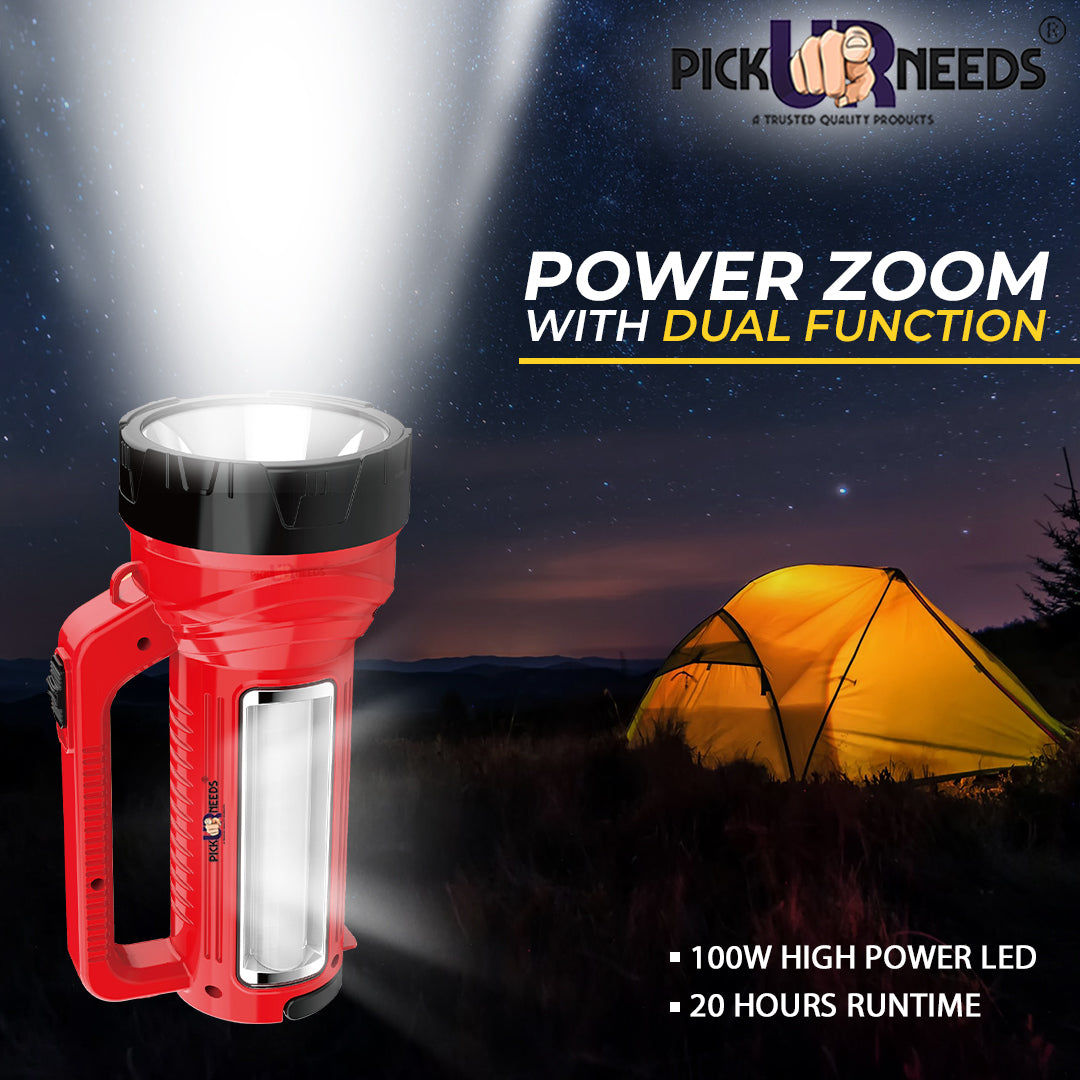 Pick Ur Needs Rechargeable Long Range LED Searchlight 100W + Side Tube 8 hrs Torch Emergency Light (Yellow)