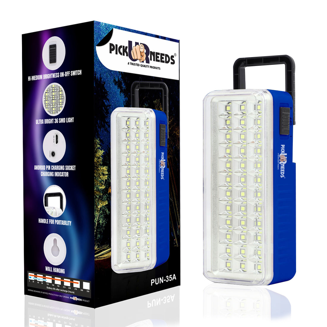 Pick Ur Needs Rechargeable Home Emergency Floor Lamp Charging 36 LED Lantern Light 5 hrs Lantern Emergency Light (White)