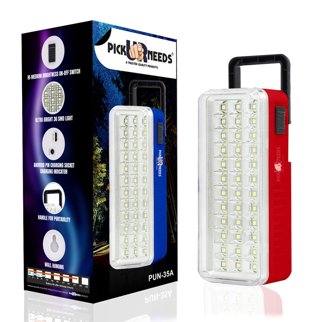 Pick Ur Needs Rechargeable Home Emergency Floor Lamp Charging 36 LED Lantern Light 5 hrs Lantern Emergency Light (White)