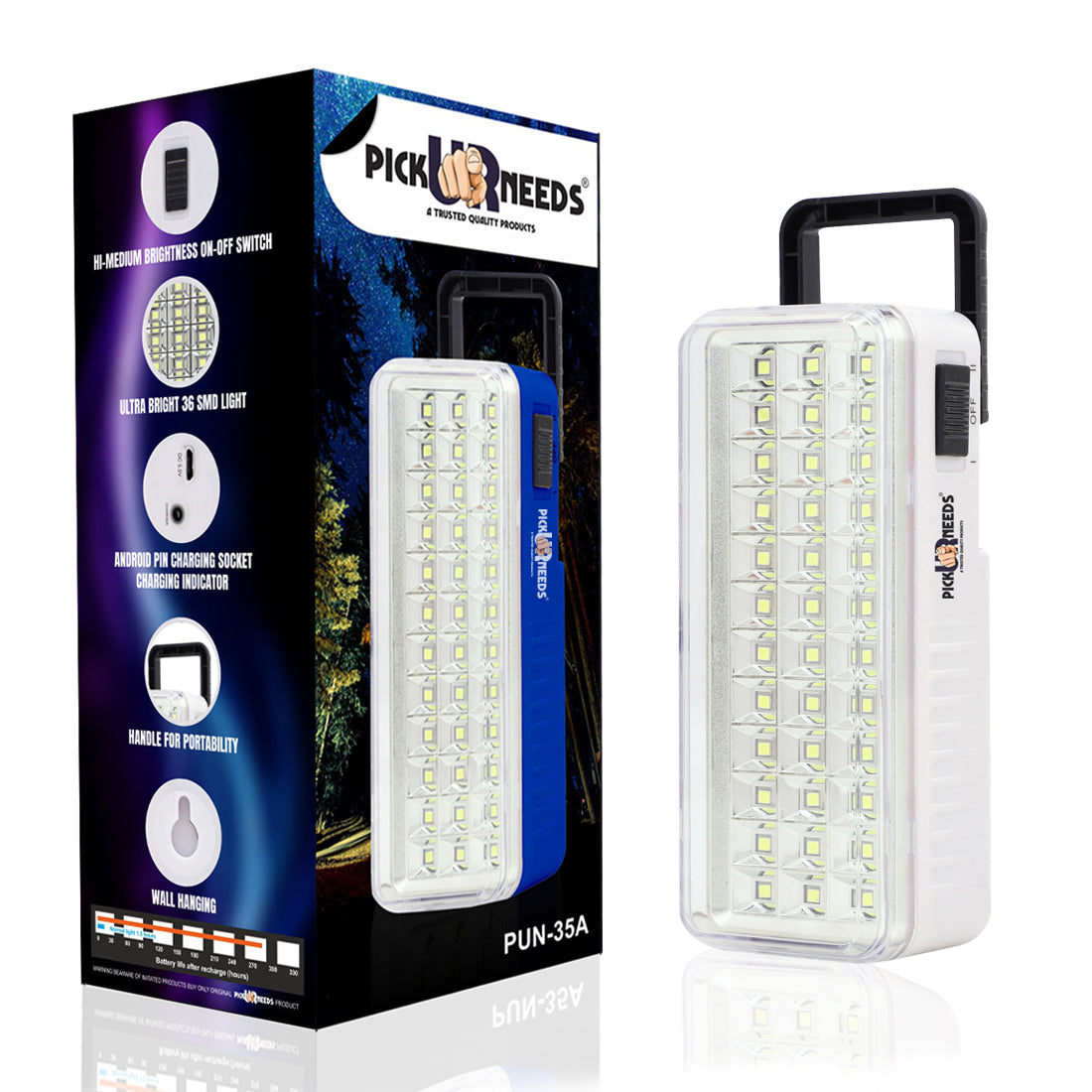 Pick Ur Needs Rechargeable Home Emergency Floor Lamp Charging 36 LED Lantern Light 5 hrs Lantern Emergency Light (White)
