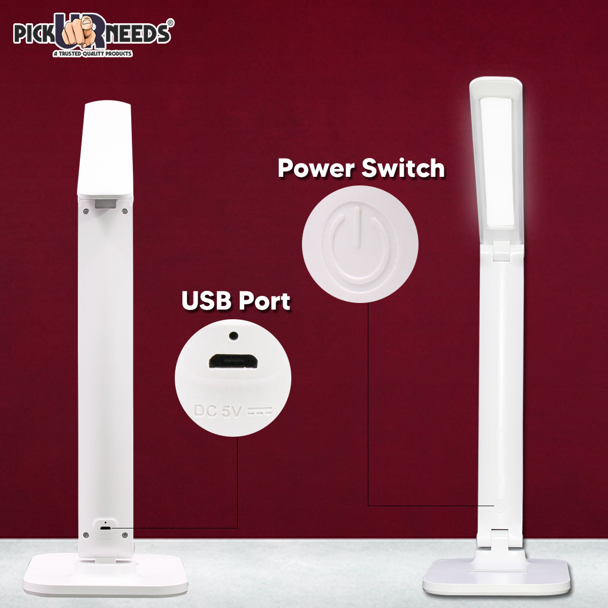 Pick Ur Needs Rechargeable Led Touch On/Off Switch Study Desk / Table Lamp Eye Protection Student USB Charging