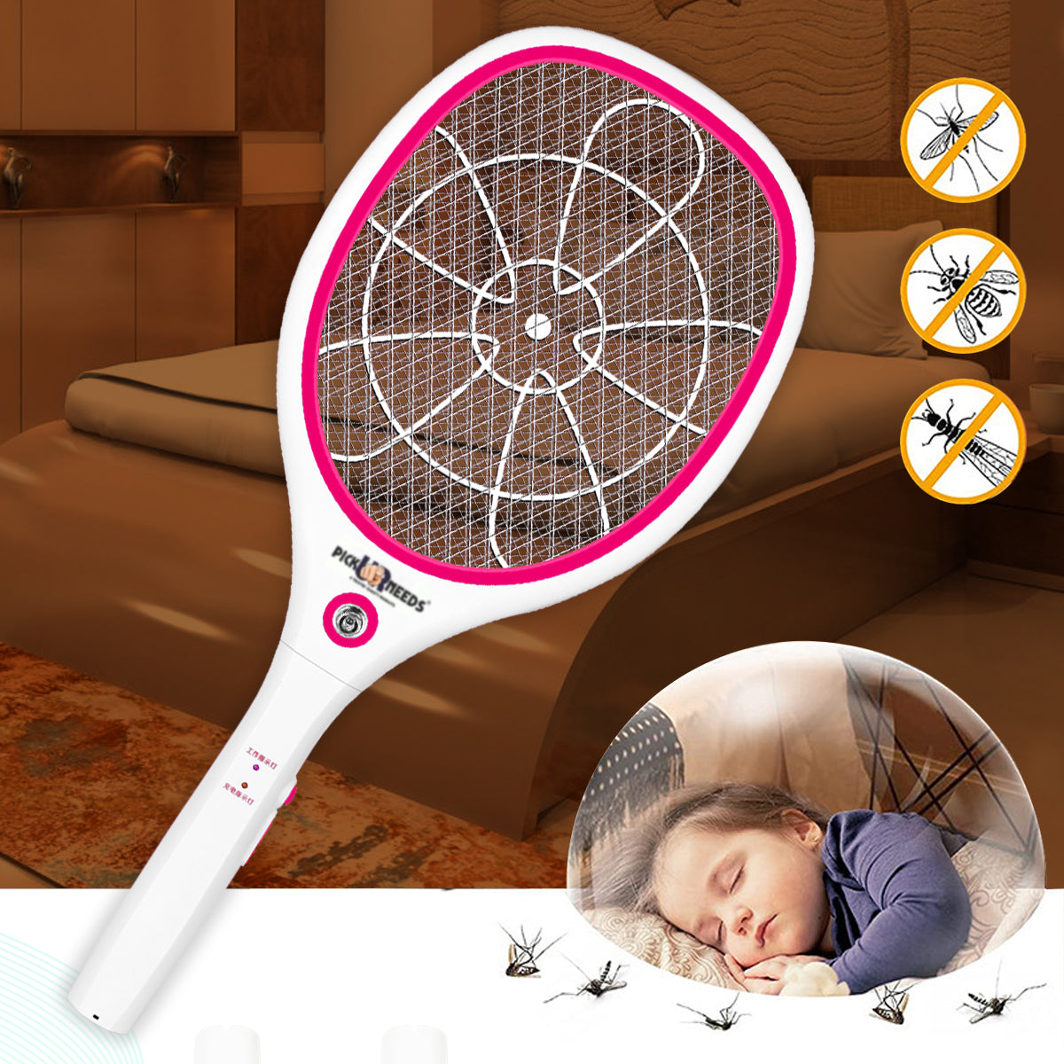 Pick Ur Needs High Quality Mosquito Racket/Bat with Torch with Wire Charging Electric Insect Killer Indoor, Outdoor