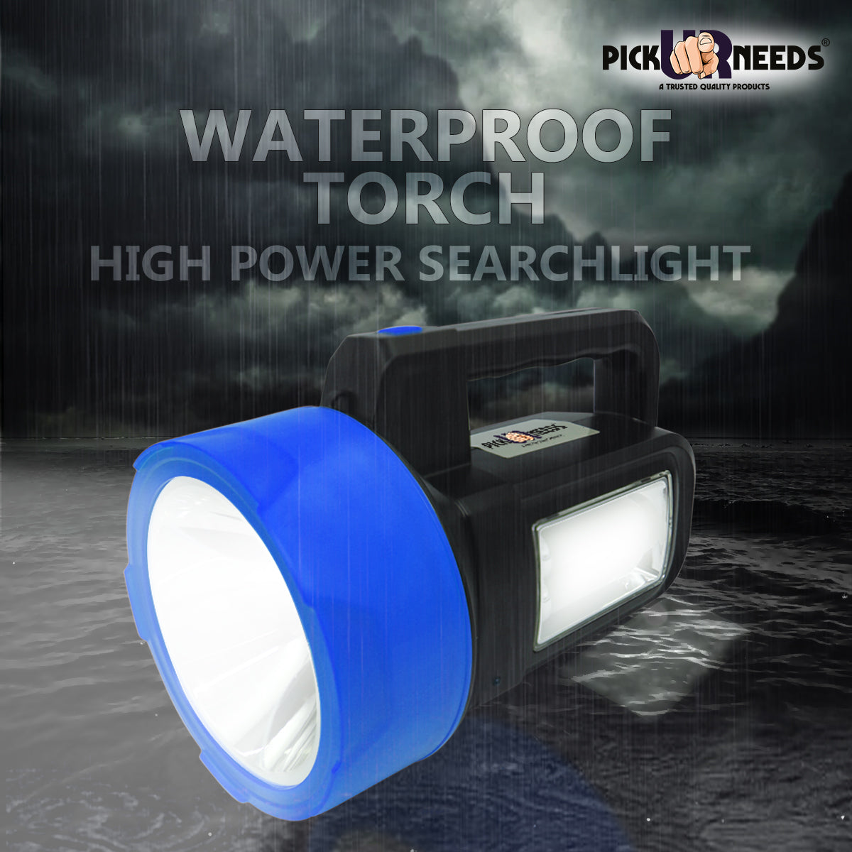 Pick Ur Needs Rechargeable Long Range Light 125W Searchlight with Blinker + Side Light Torch