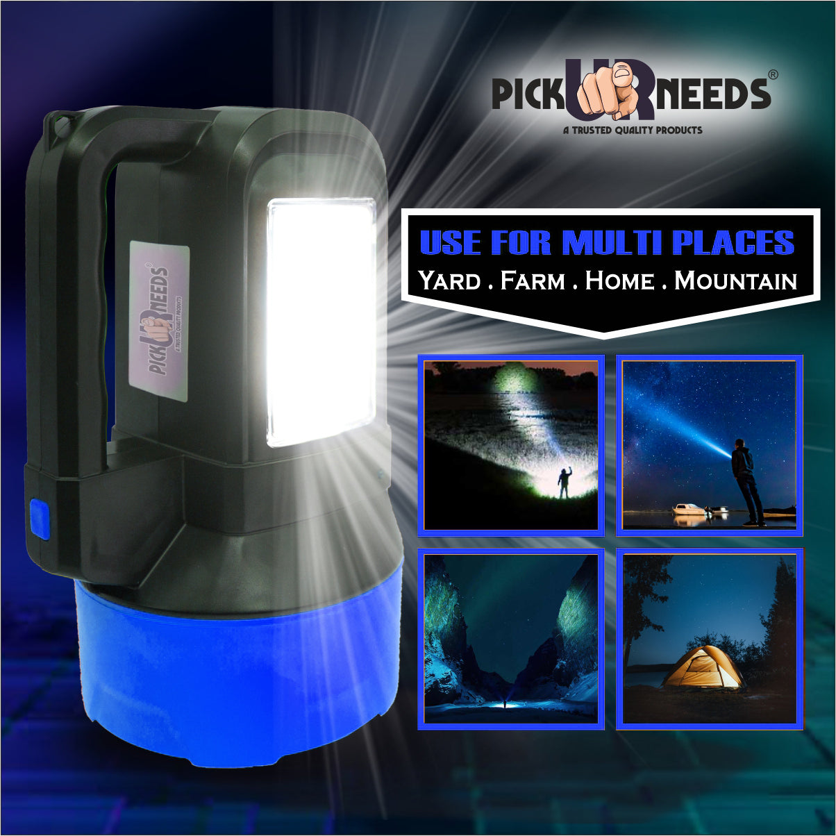 Pick Ur Needs Rechargeable Long Range Light 125W Searchlight with Blinker + Side Light Torch