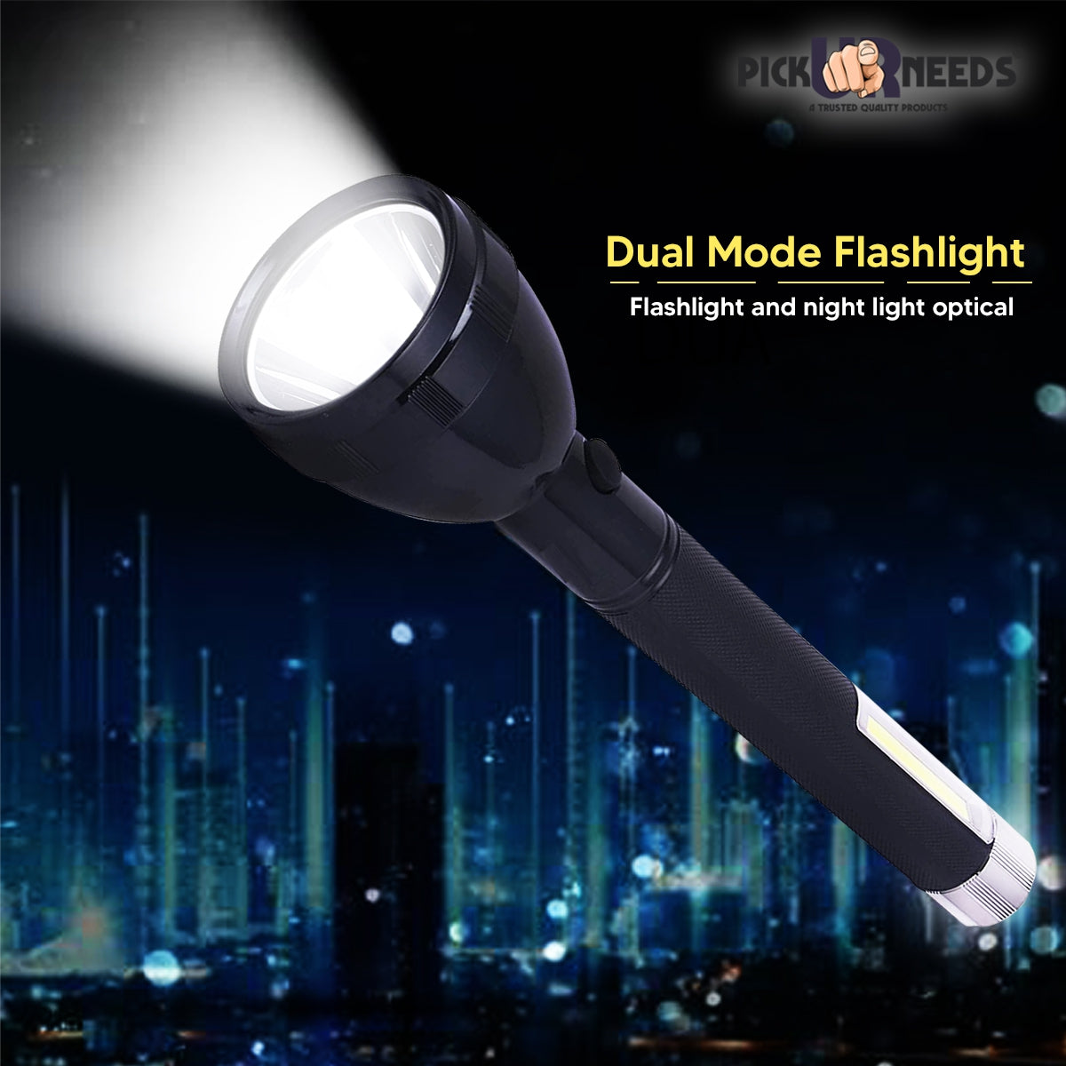 Pick Ur Needs Lithium Battery Long Range Led torch Light Rechargeable with 2000mAh Battery Torch (Black, 27 cm, Rechargeable)