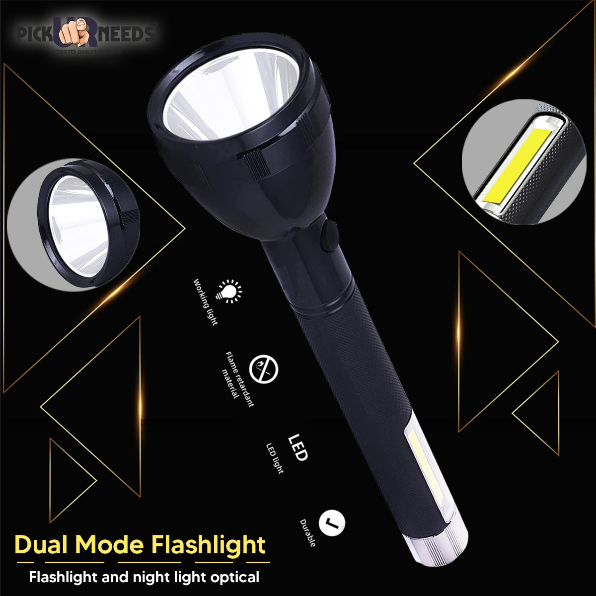 Pick Ur Needs Lithium Battery Long Range Led torch Light Rechargeable with 2000mAh Battery Torch (Black, 27 cm, Rechargeable)