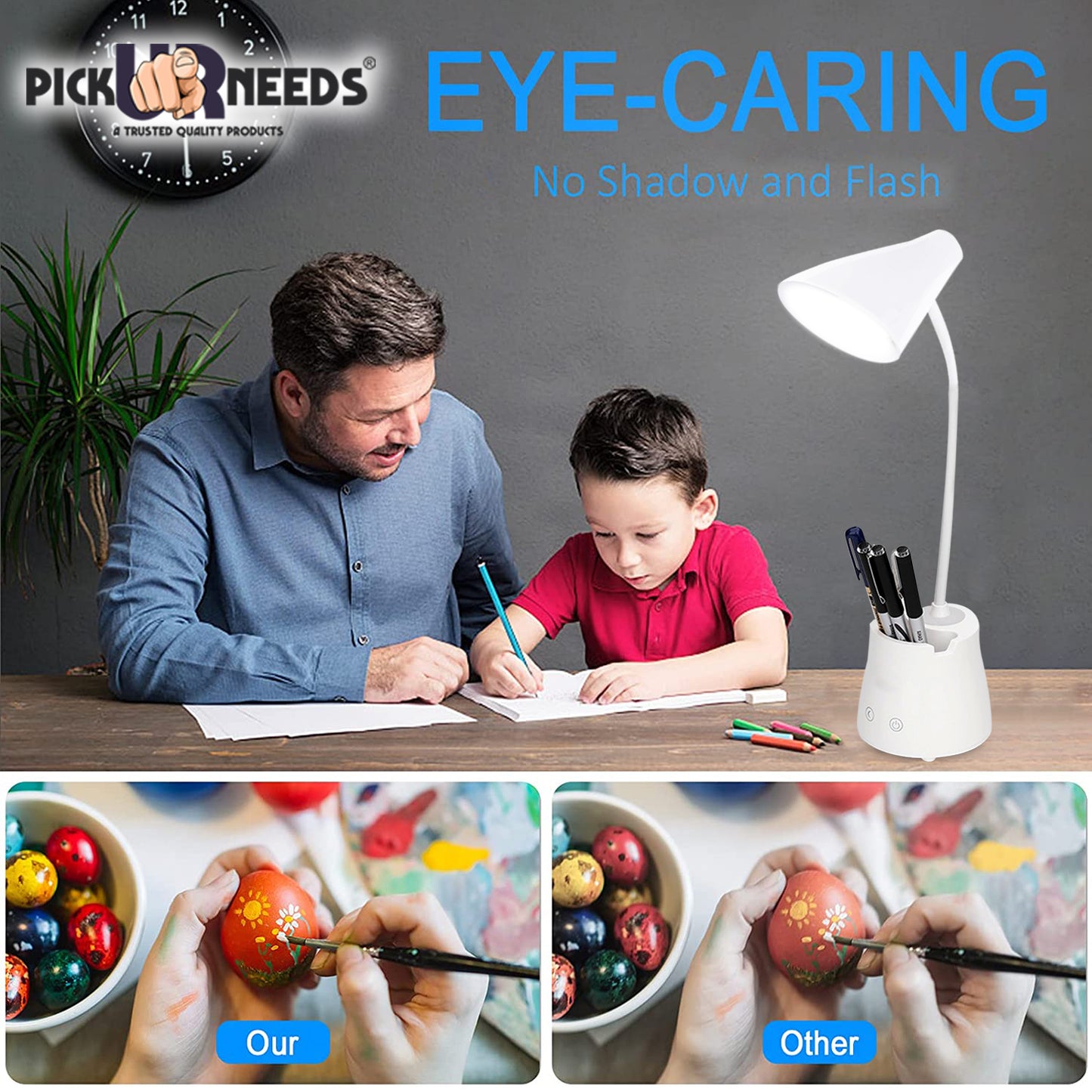 Pick Ur Needs Touch On/Off Study Table Lamp, Children Eye Protection Student Study Reading Dimmer Rechargeable Led Table Lamps USB Charging Cable