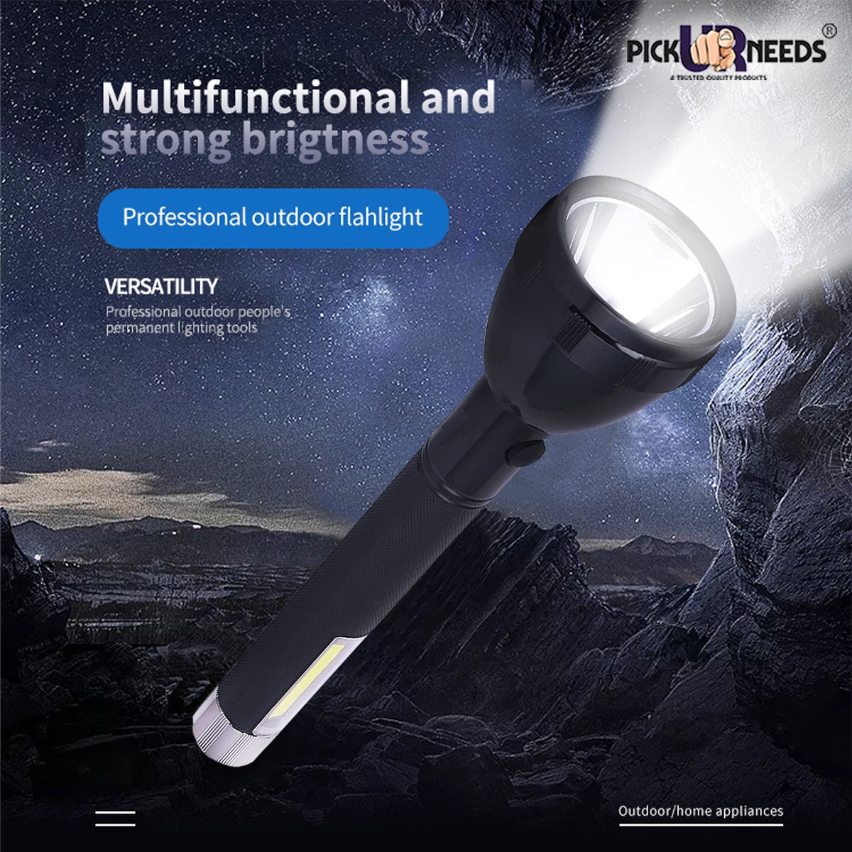 Pick Ur Needs Lithium Battery Long Range Led torch Light Rechargeable with 2000mAh Battery Torch  (Black, 27 cm, Rechargeable)