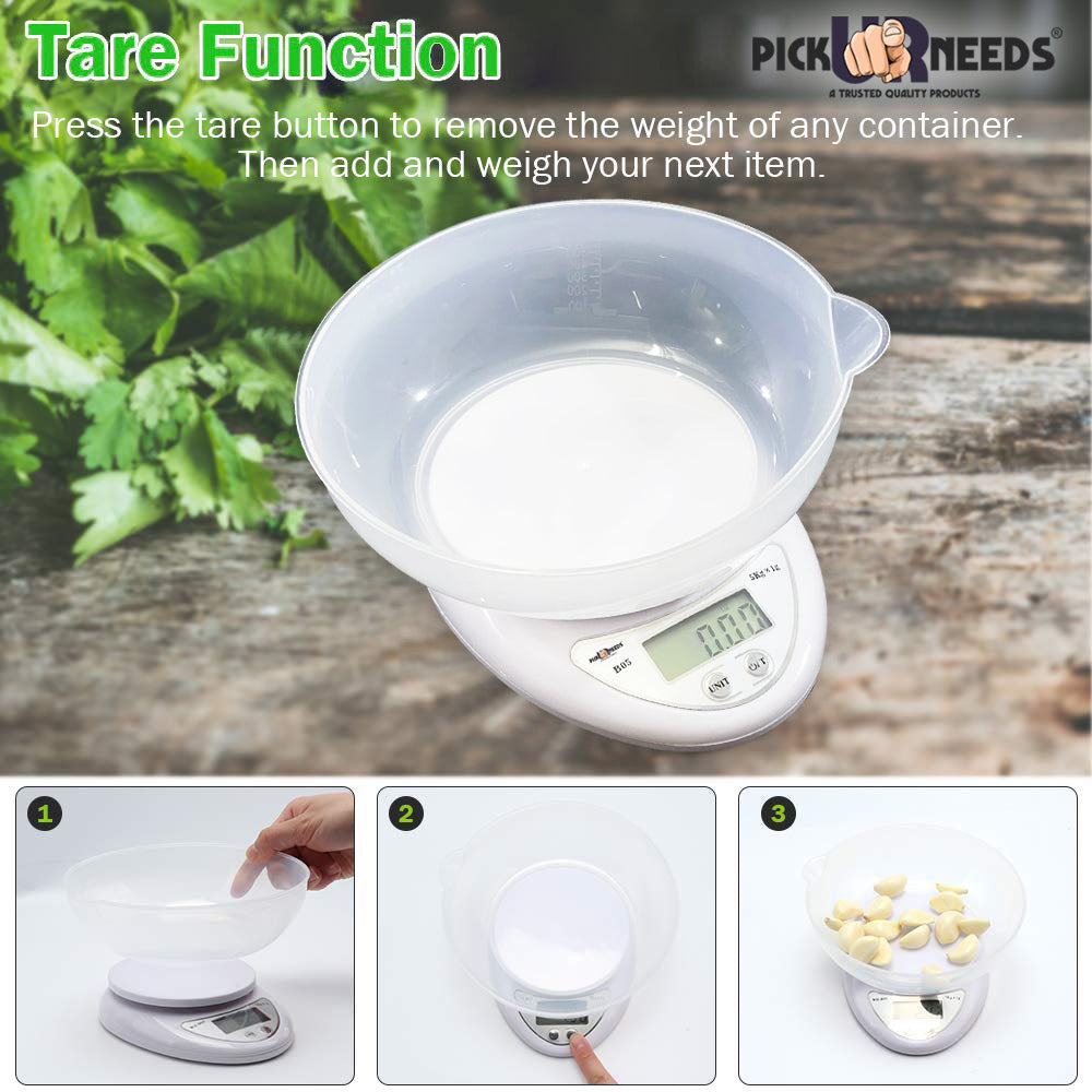 Pick Ur Needs Electronic Digital Kitchen Food Scale Multifunction Weight Scale with Removable Bowl | Lightweight and Durable Design