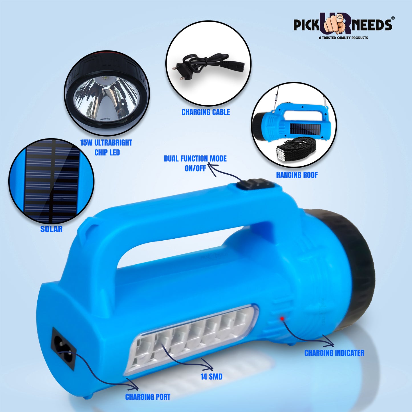 Pick Ur Needs Solar Long Range Search Light 50w Laser +14SMD Side Emergency Rechargeable Waterproof Bright Led Torch