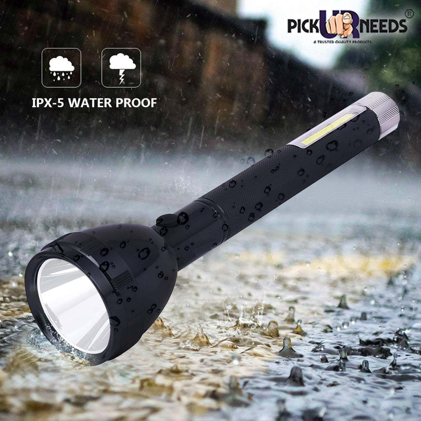 Pick Ur Needs Lithium Battery Long Range Led torch Light Rechargeable with 2000mAh Battery Torch (Black, 27 cm, Rechargeable)