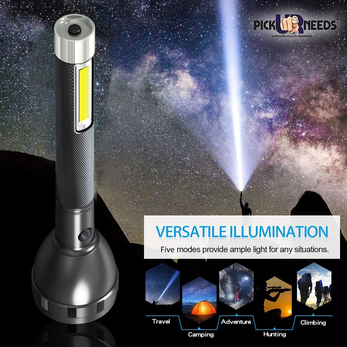 Pick Ur Needs Lithium Battery Long Range Led torch Light Rechargeable with 2000mAh Battery Torch (Black, 27 cm, Rechargeable)