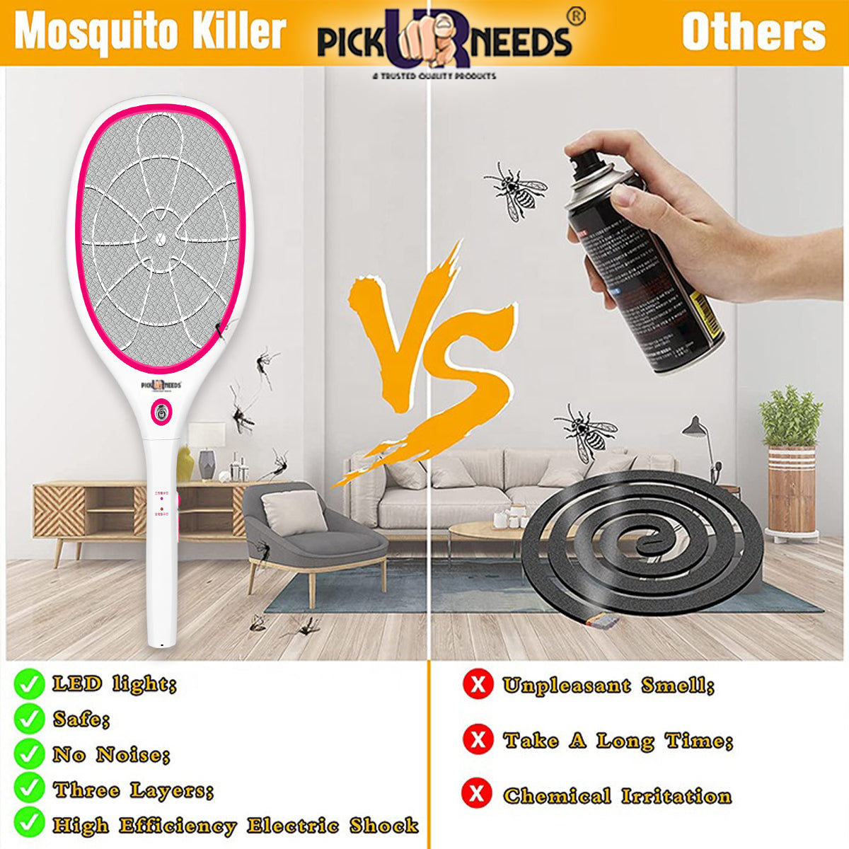 Pick Ur Needs High Quality Mosquito Racket/Bat with Torch with Wire Charging Electric Insect Killer Indoor, Outdoor