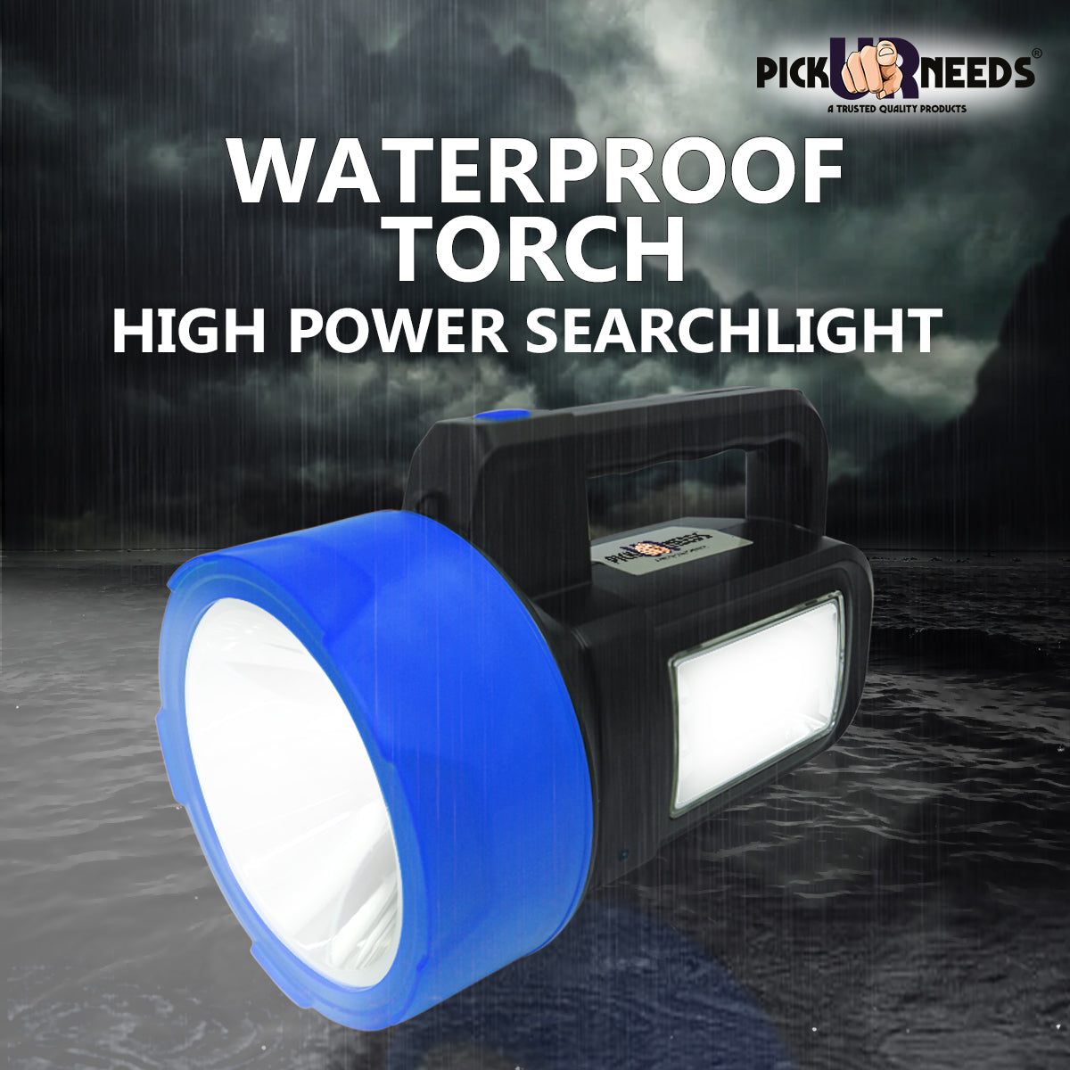 Pick Ur Needs Rechargeable Long Range Light 125W Searchlight with Blinker + Side Light Torch