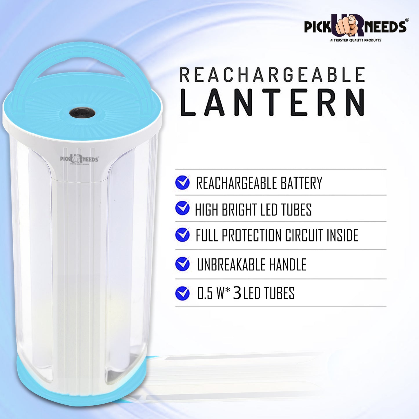 Pick Ur Needs Rechargeable 90W Home Emergency Light 3 Side Tube Floor Lantern Lamp with Hanging Handle