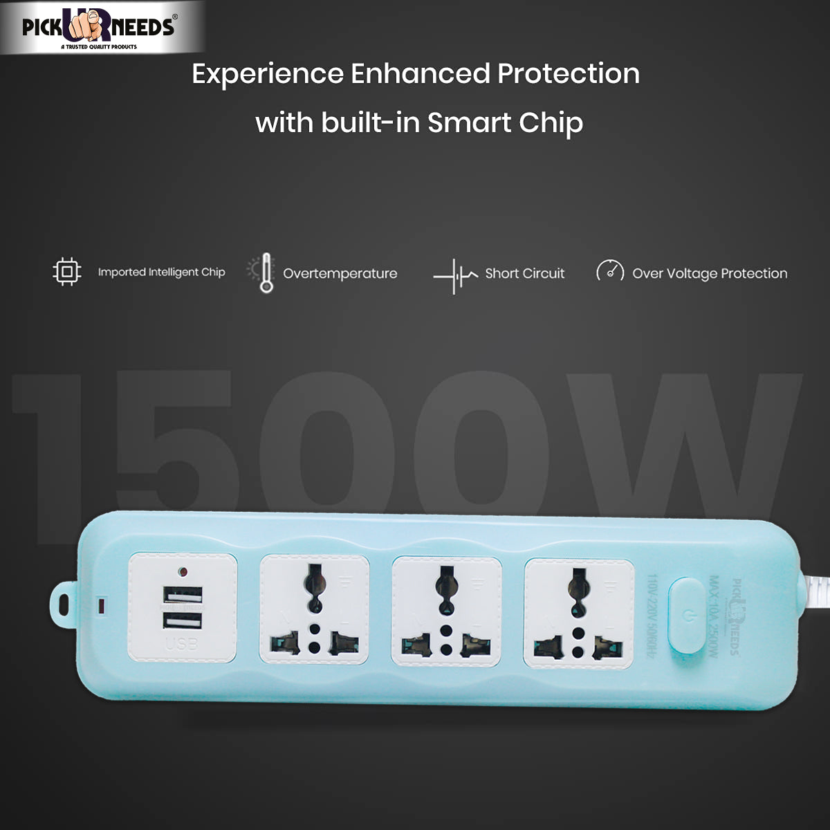 Pick Ur Needs Extension Cord 10A 3 -Way Board with 2 USB Socket 3 Socket Extension Boards for Multi Use