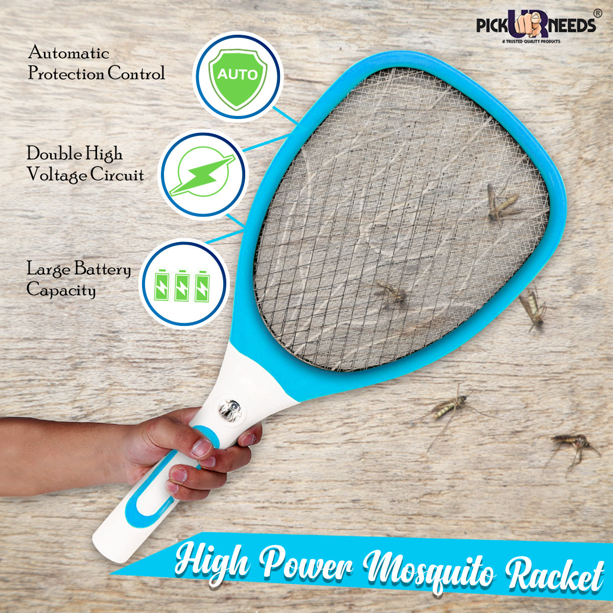 Pick Ur Needs Best High Range Mosquito Racket/Bat Fly Swatter with Torch with Wire Charging(Multicolor)