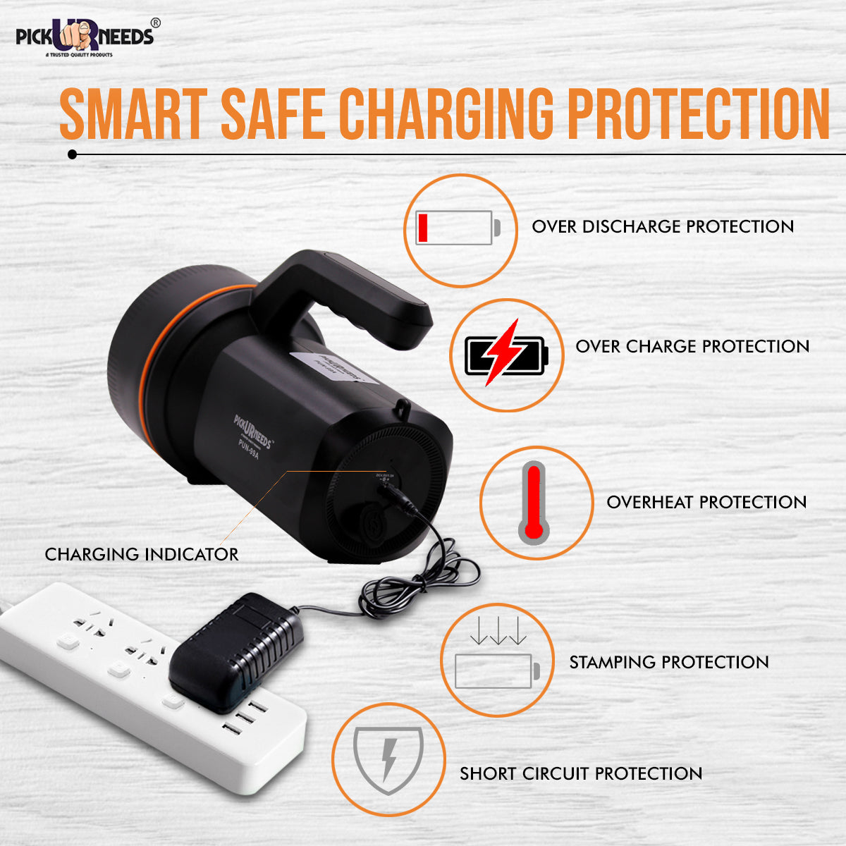 Pick Ur Needs Emergency with Multi-Functional Long Range Search Rechargeable Handheld Light Blinker Torch, 120W, 9000mAh Lithium Battery (Black)