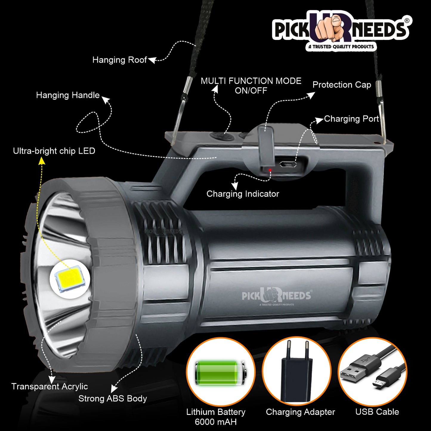 Pick Ur Needs Emergency Rechargeable100w Bright Waterproof LED Torch Laser Long Range Power Search Light