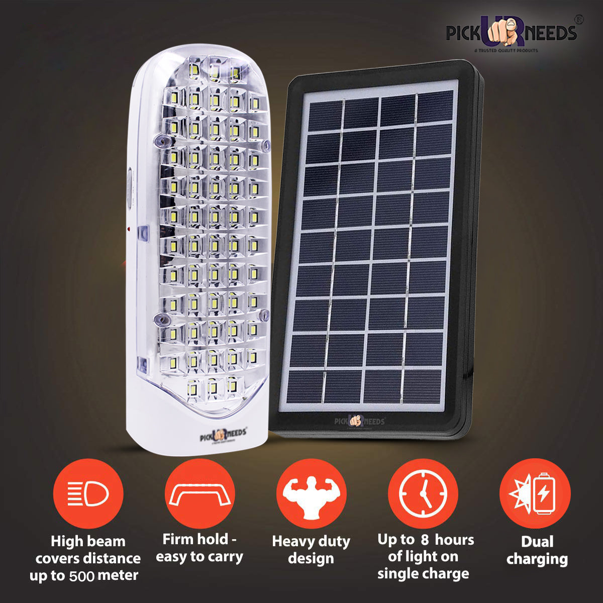 Pick Ur Needs Rechargeable Lantern Emergency Light 56 SMD with Eco Friendly & Energy Save Solar Panel(3W+9V)