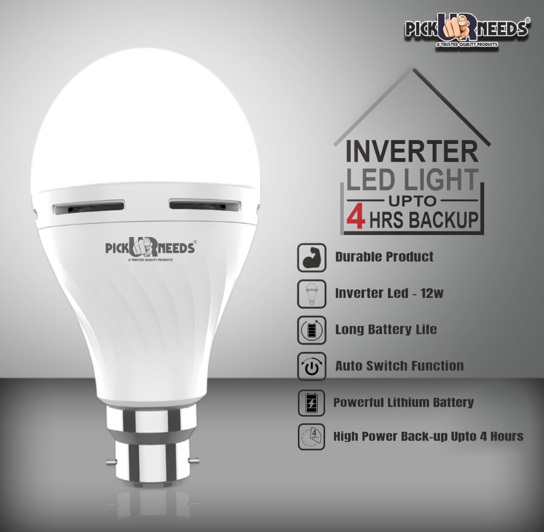 Pick Ur Needs Rechargeable LED Inverter AC/DC Bulb 12W B22 D 4 hrs Bulb Emergency Light