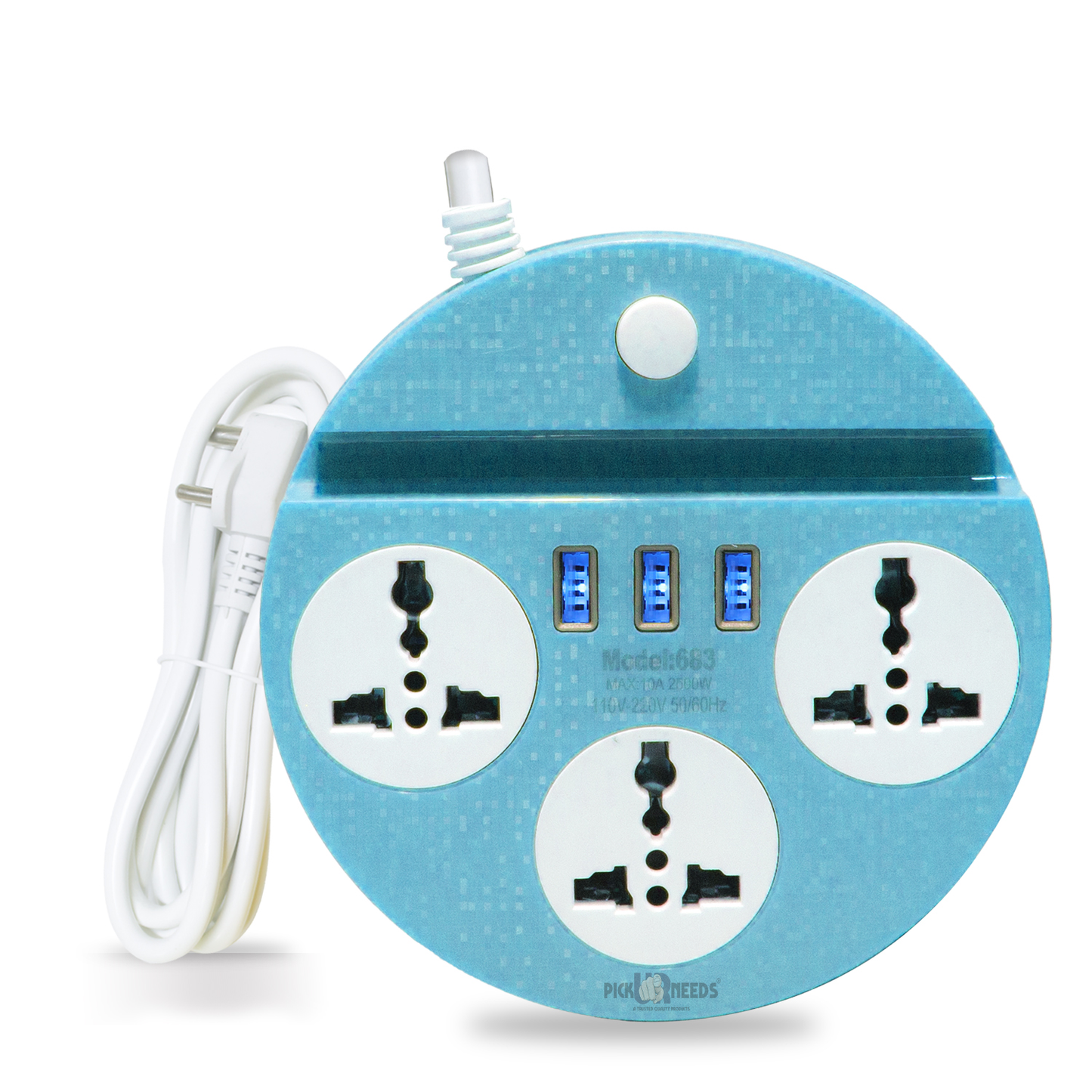 Pick Ur Needs Extension Cord Board with 3 USB Charging Ports and 3 Socket -10 Amp Heavy Duty for Multiple Devices Smartphone Tablet Laptop