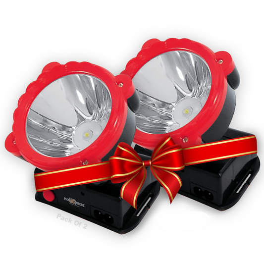 Pick Ur Needs Rechargeable 25W Head Torch Laser LED Adjustable Head Lamp Light With 5 hrs Torch Emergency Light  (Red) Pack of 2
