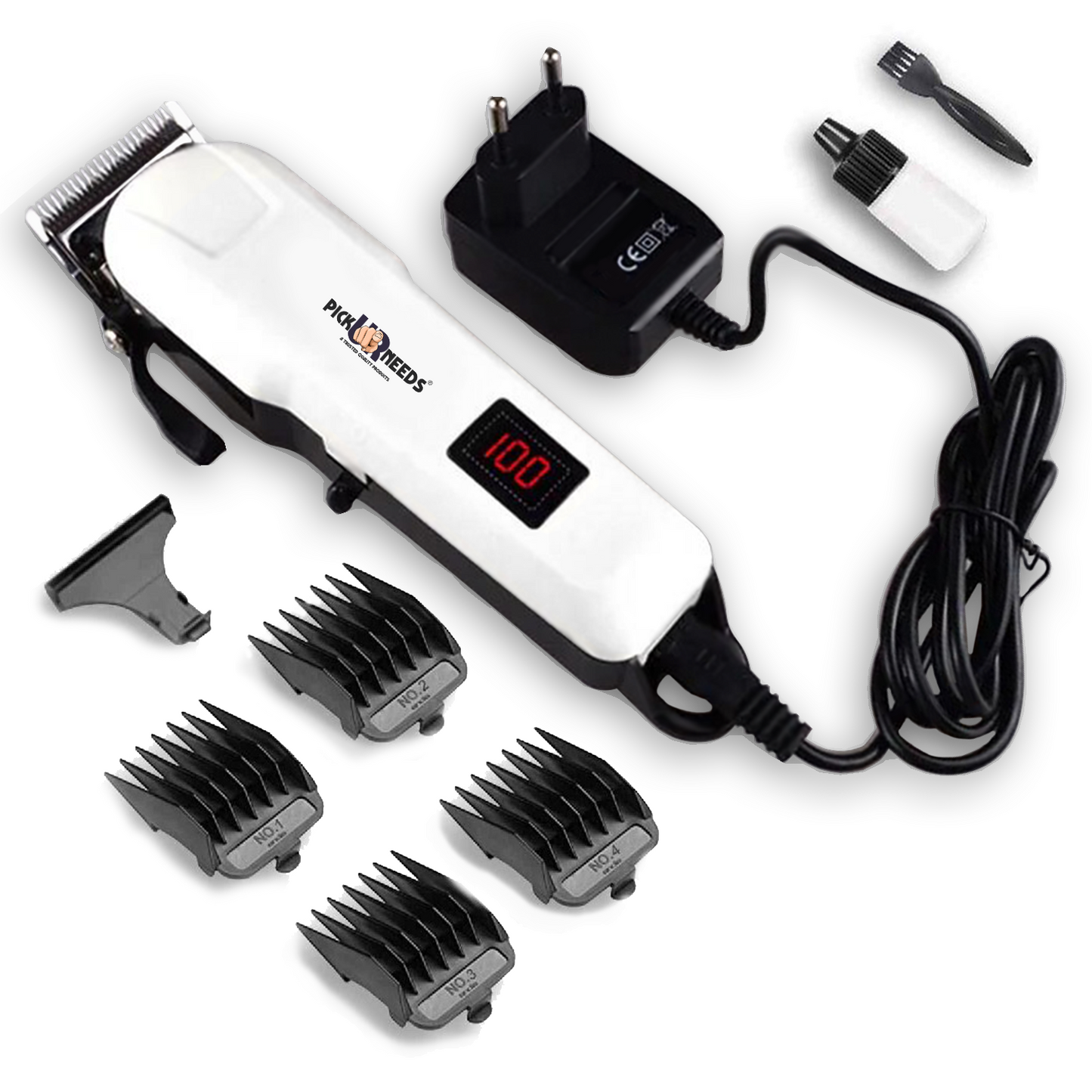 Pick Ur Needs Rechargeable Professional Hair Shaver Clipper For Men With LED Smart Display Trimmer 240 min  Runtime 3 Length Settings (White)