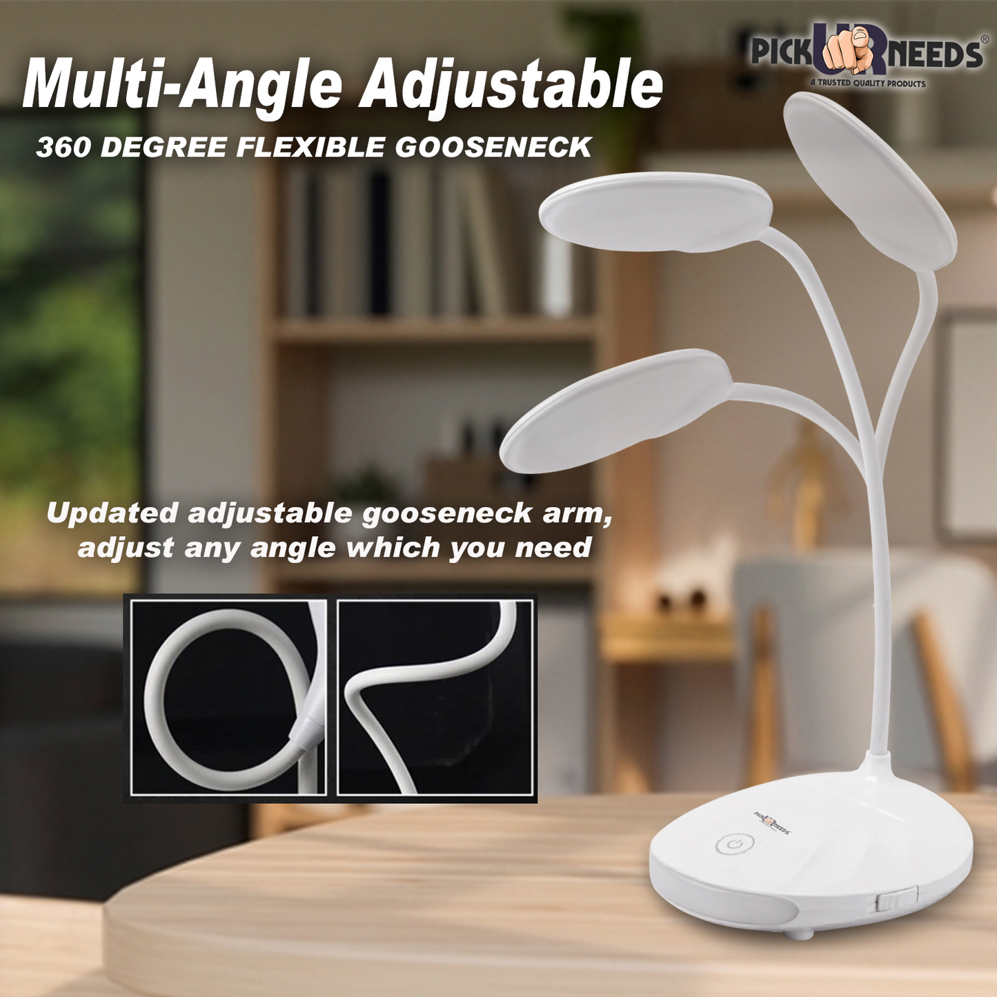 Pick Ur Needs Rechargeable LED Table Desk Lamp Light Touch Sensor 3 Level Brightness Dimmable Study Lamp  (11 cm, White)