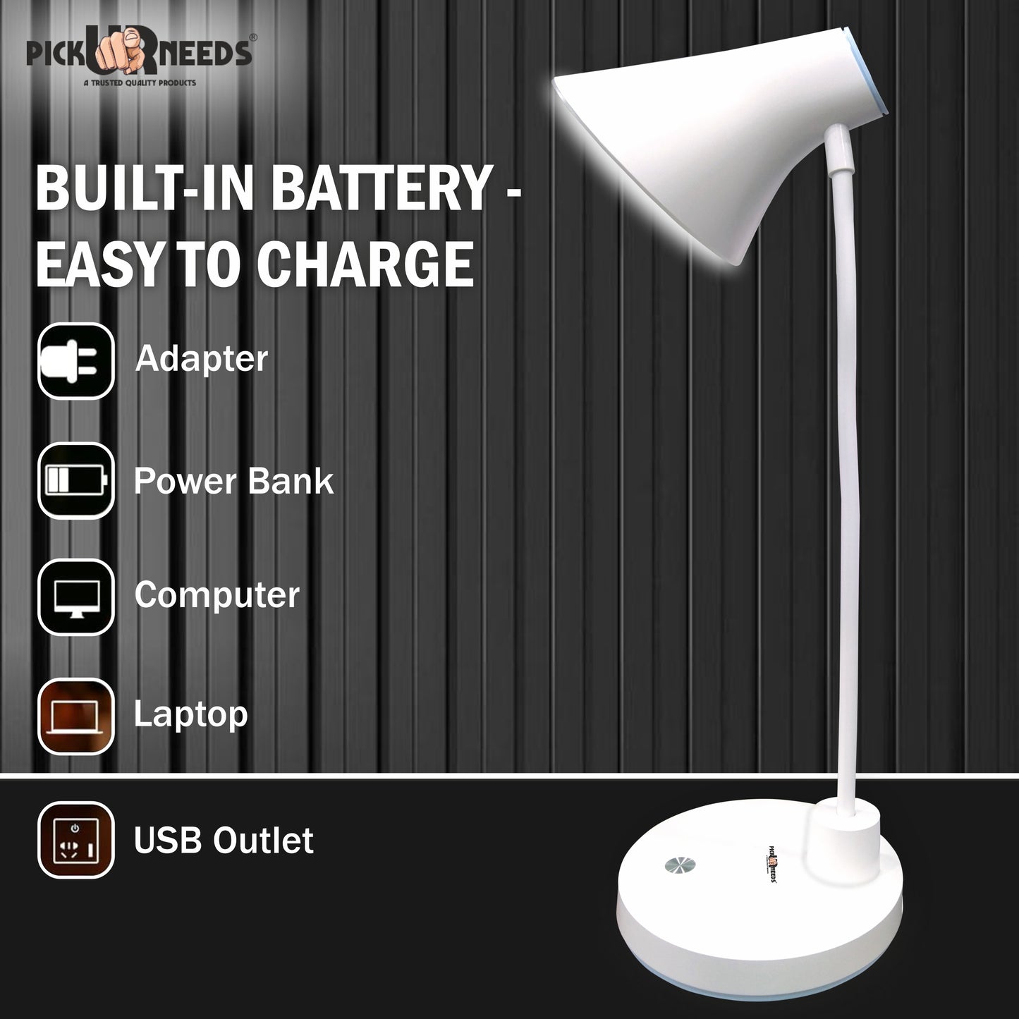 Pick Ur Needs Rechargeable LED Eye-Caring Table Desk Lamp with USB Charging Cable