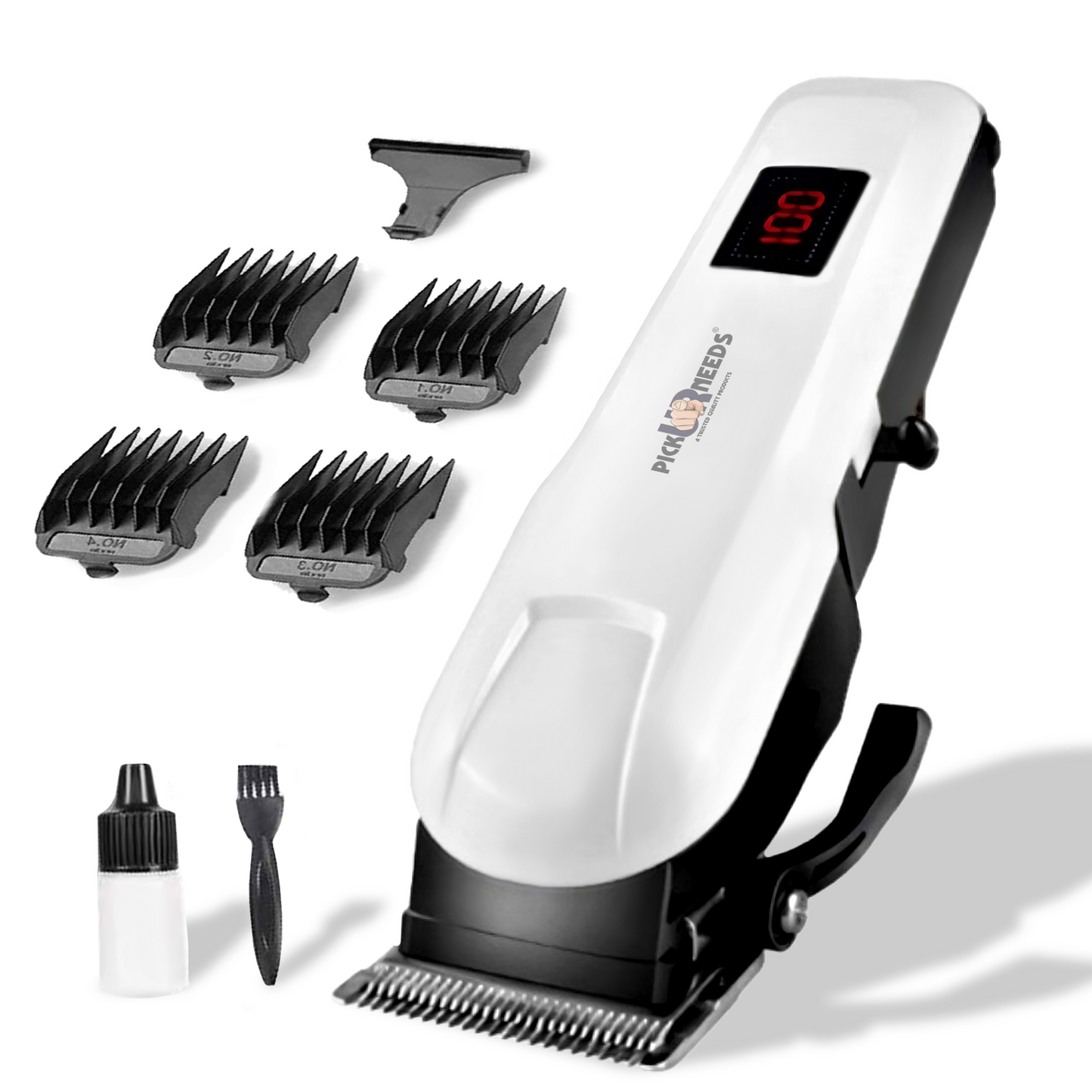 Pick Ur Needs Rechargeable Professional Hair Shaver Clipper For Men With LED Smart Display Trimmer 240 min  Runtime 3 Length Settings (White)
