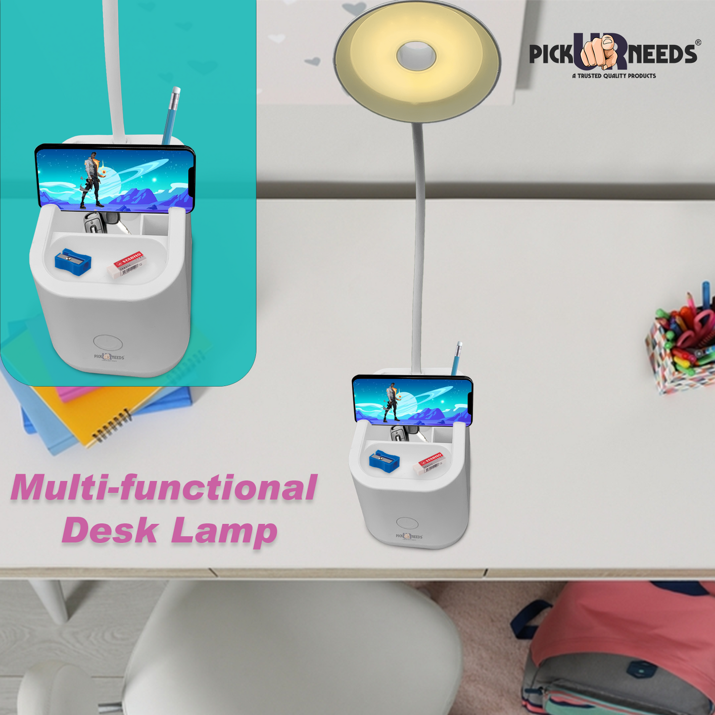 Pick Ur Needs Foldable Rechargeable Table Lamp LED Desk Light with Pen Stand Study Lamp  (12 cm, White)