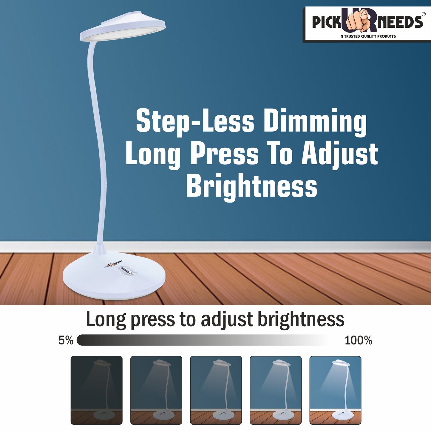 Pick Ur Needs Rechargeable Desk LED Table Lamp With Warm Light Color Touch Dimmable Brightness Table Lamp  (40 cm, Blue)