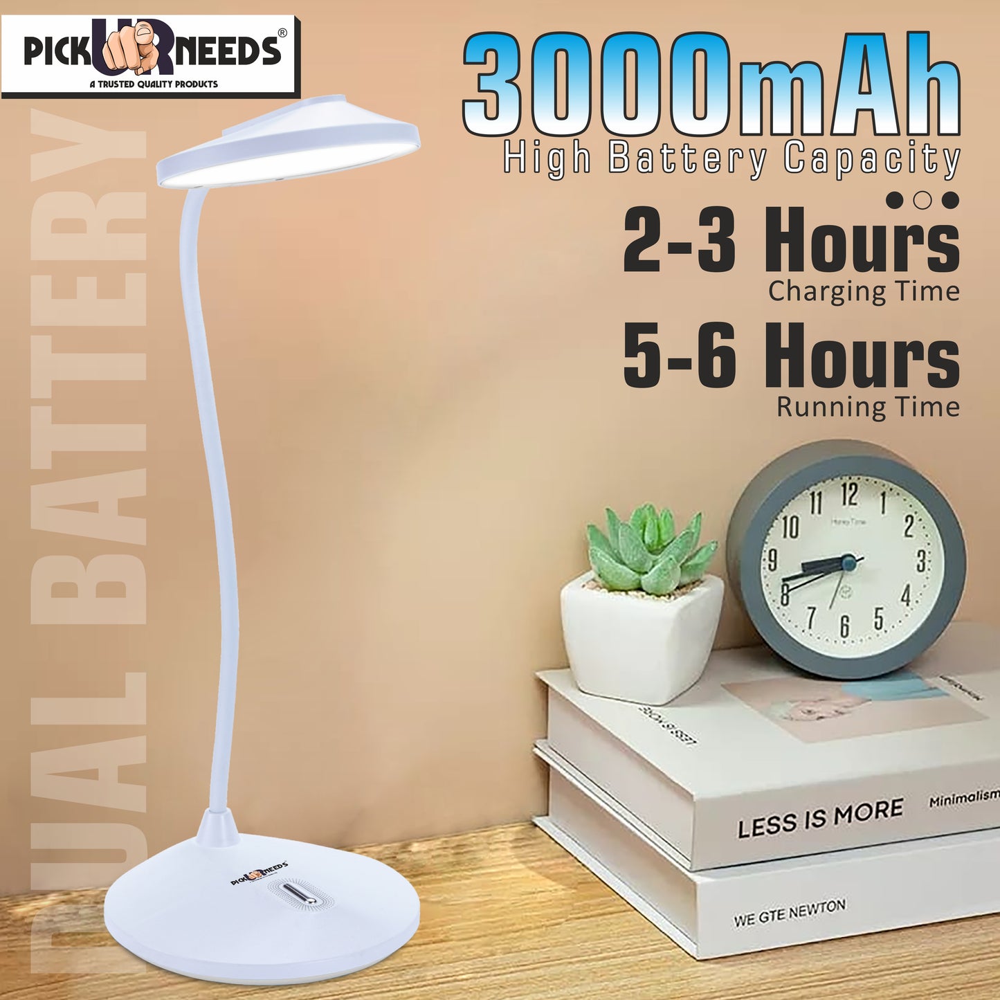 Pick Ur Needs Rechargeable Desk LED Table Lamp With Warm Light Color Touch Dimmable Brightness Table Lamp  (40 cm, Blue)