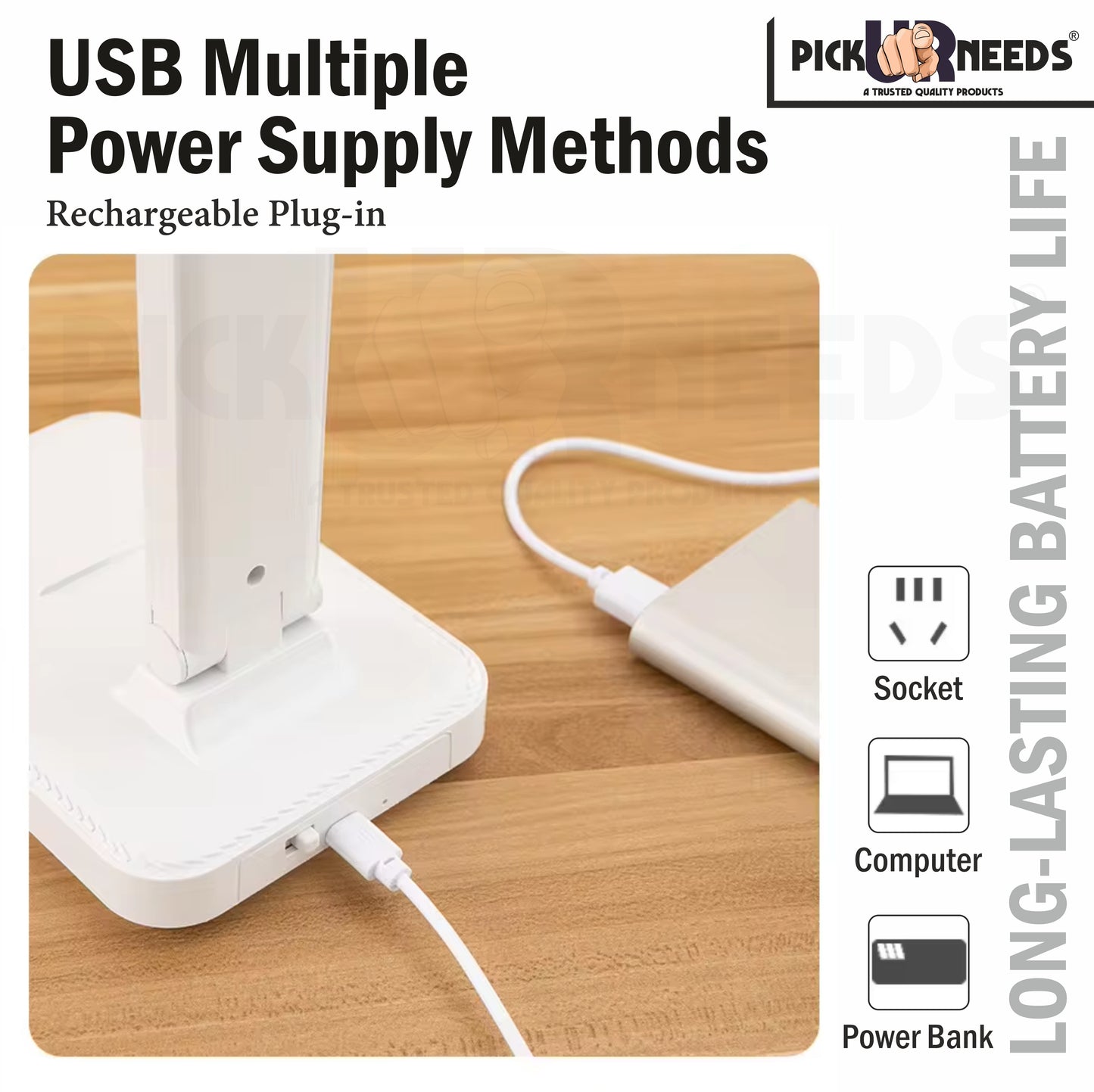 Pick Ur Needs Rechargeable LED Study Lamp With Touch Dimmer 3 Level Color Temperature Reading Table Lamp