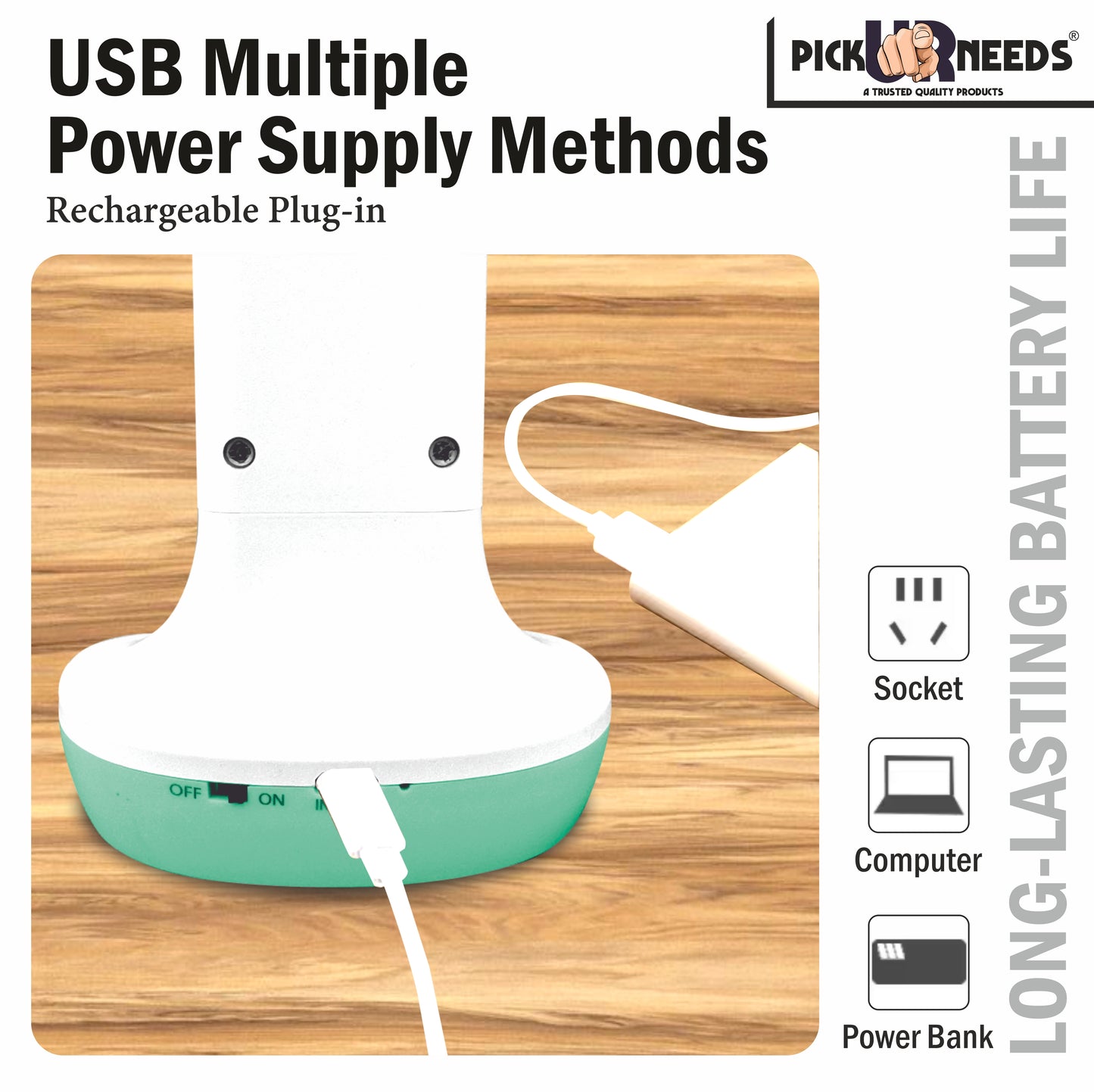 Pick Ur Needs Rechargeable LED Desk Table Lamp Touch Sensor 3 Level Brightness Dimmable 12Hrs Study Lamp