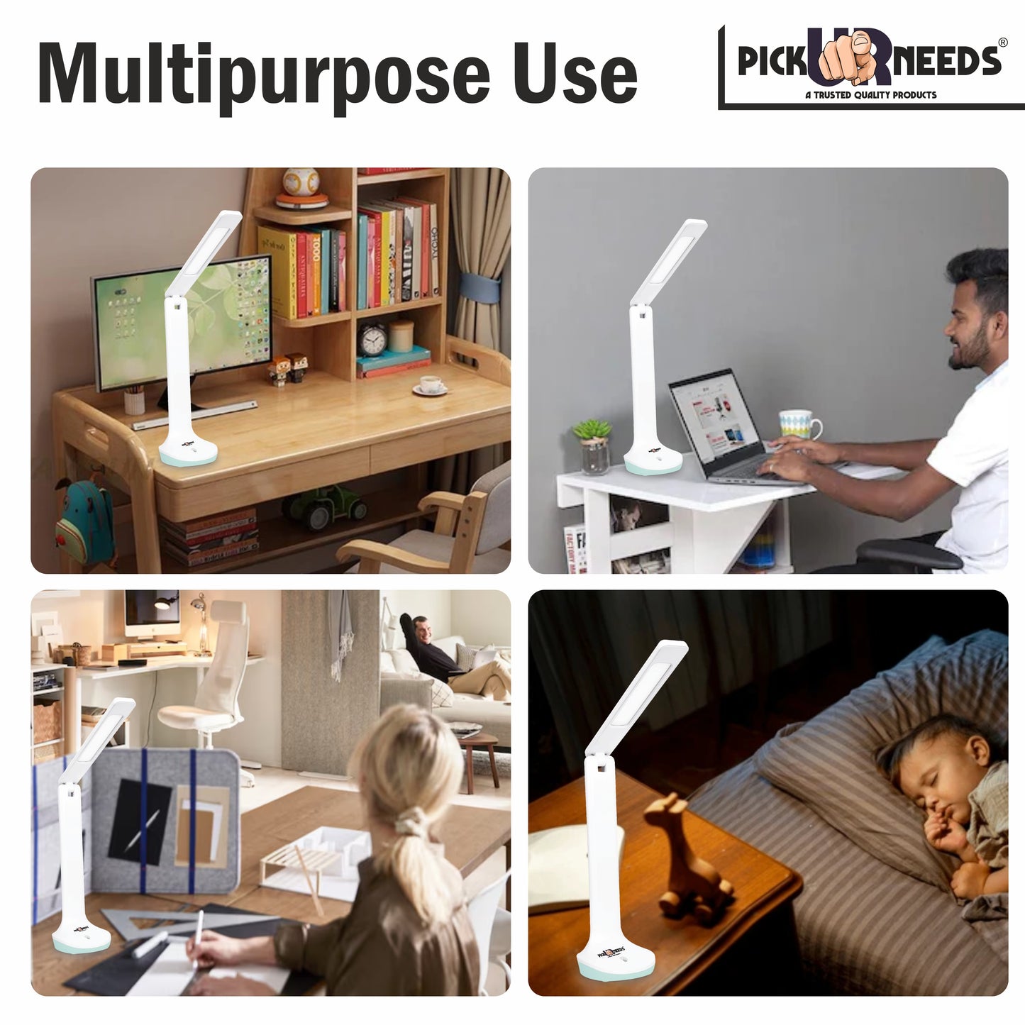 Pick Ur Needs Rechargeable LED Desk Table Lamp Touch Sensor 3 Level Brightness Dimmable 12Hrs Study Lamp