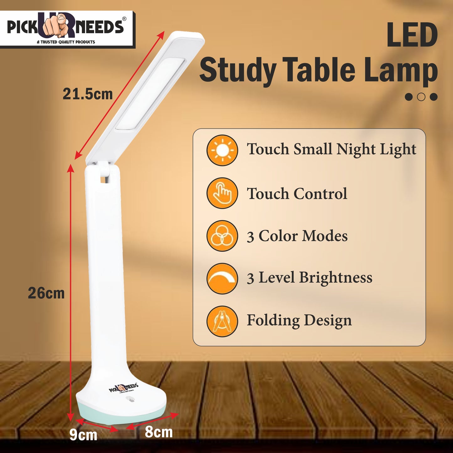 Pick Ur Needs Rechargeable LED Desk Table Lamp Touch Sensor 3 Level Brightness Dimmable 12Hrs Study Lamp