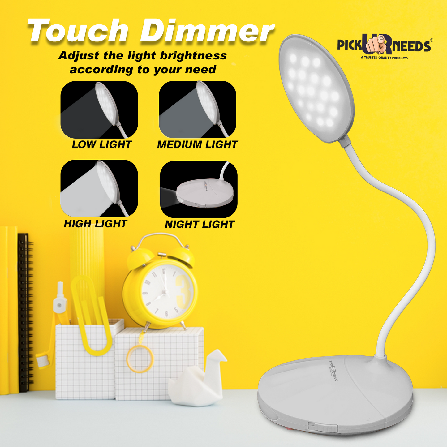 Pick Ur Needs Rechargeable LED Table Lamp Touch Sensor 3 Modes Brightness Study Light Table Lamp  (11 cm, Pink)