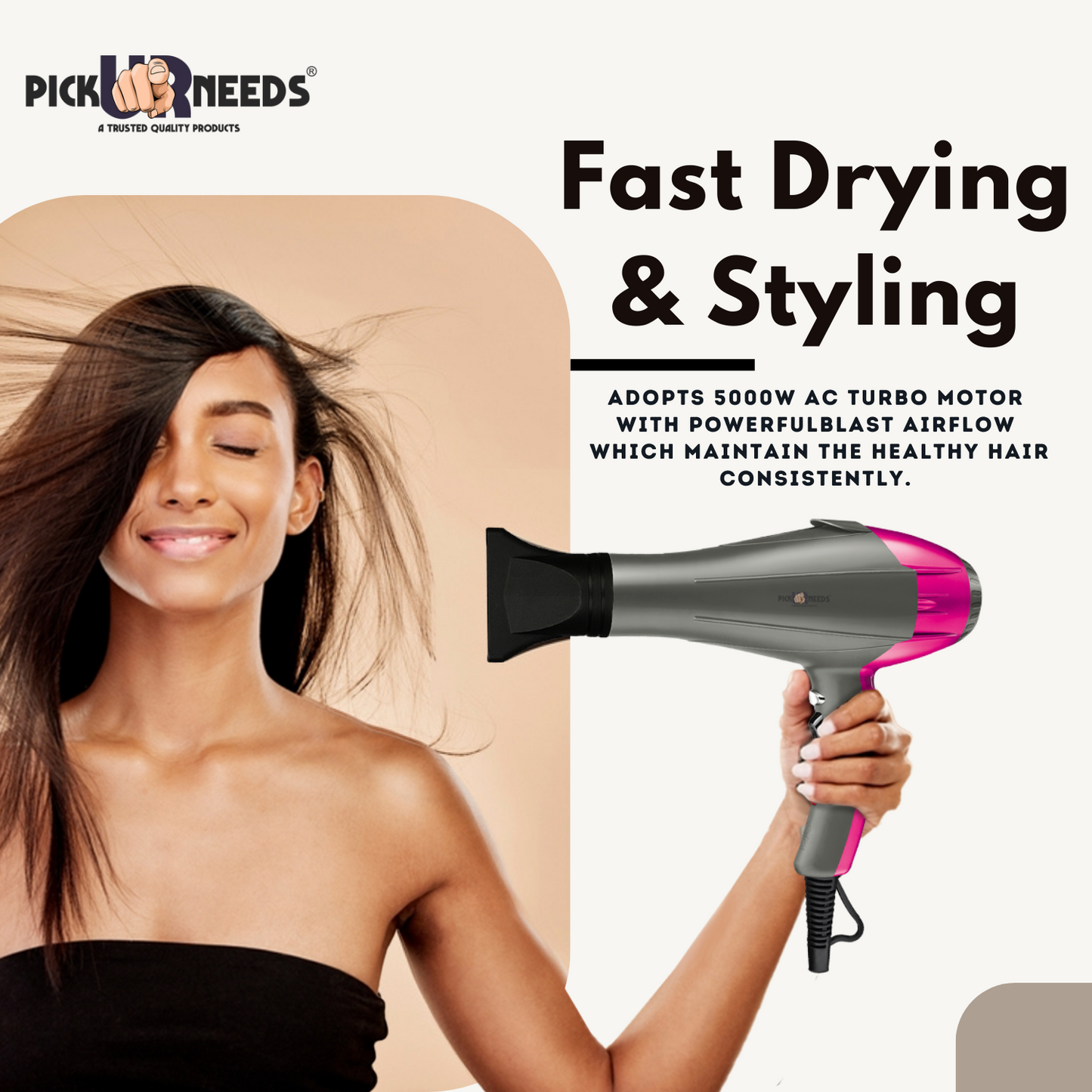 Pick Ur Needs Professional 5000 Watt Salon Hair Dryer Fast Drying With Hot & Cold Setting for Men & Women