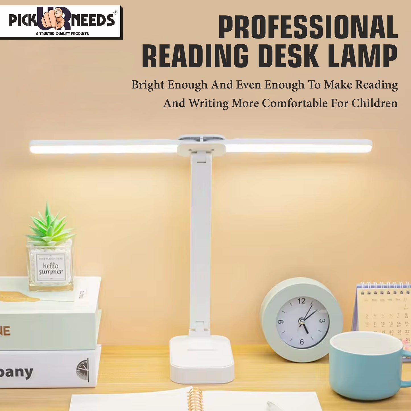 Pick Ur Needs Rechargeable 180° Foldable Table Lamp 3 Light Mode With Adjustable Brightness Study Lamp  (26 cm, White)