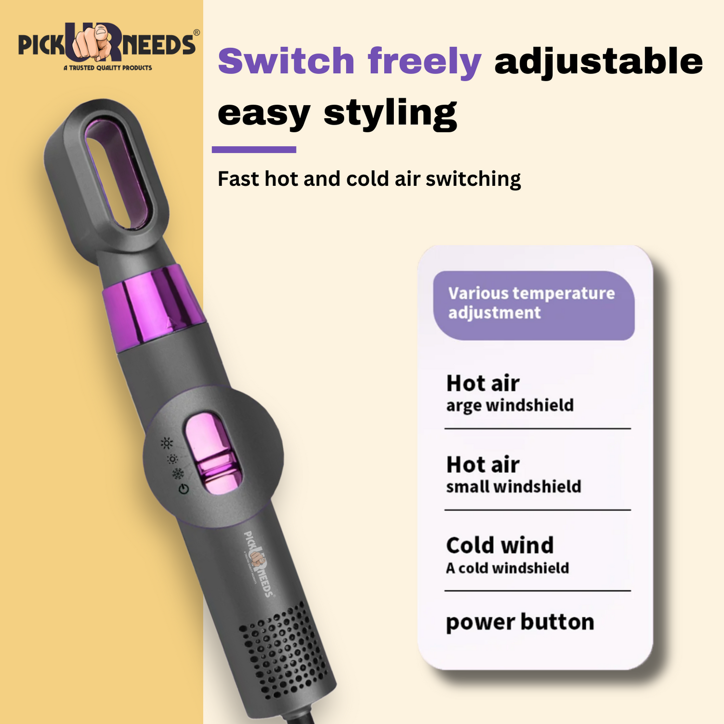 Pick Ur Needs Professional 3 in 1 Hair Dryer For Men & Women With Hair Comb + Blower