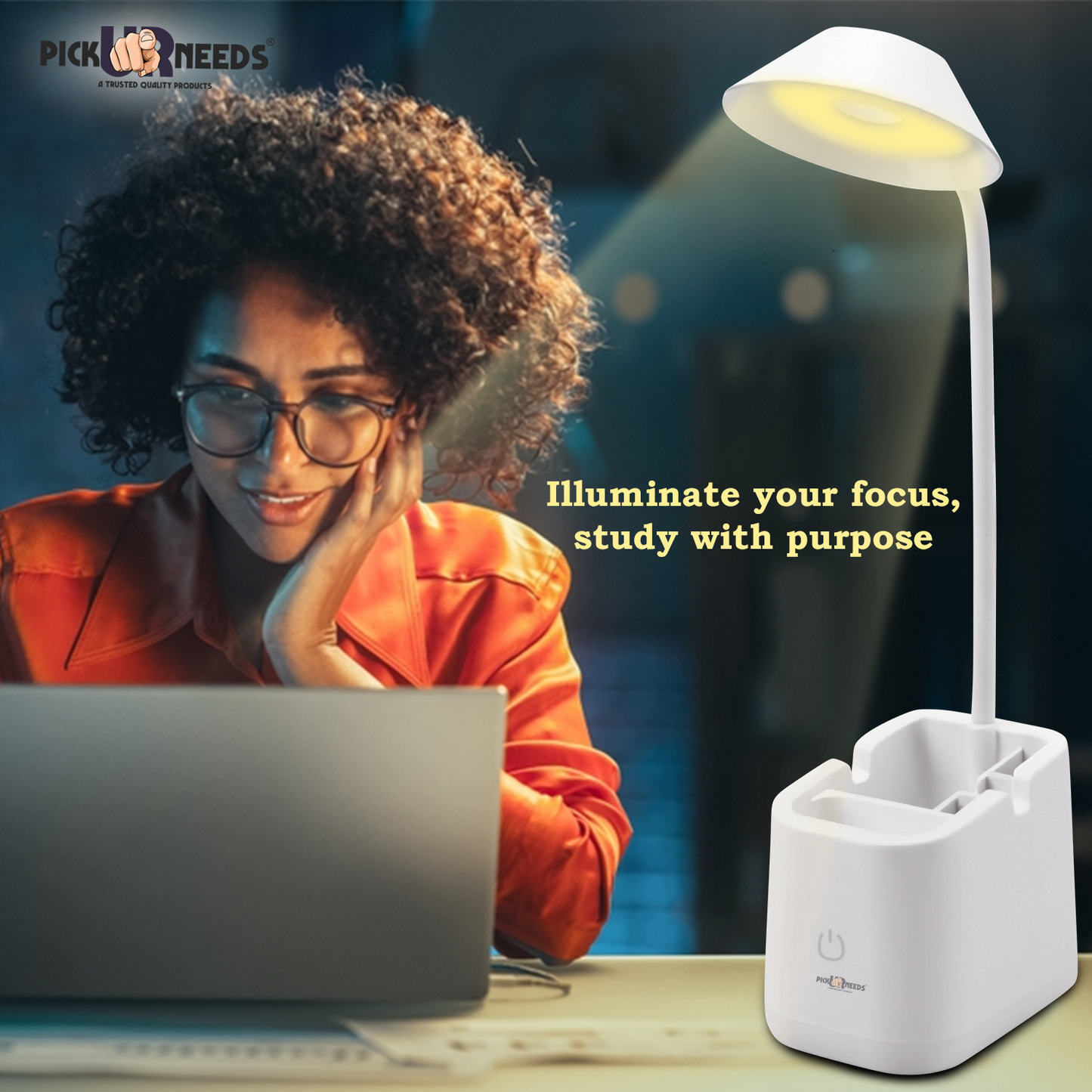 Pick Ur Needs Foldable Rechargeable Table Lamp LED Desk Light with Pen Stand Study Lamp  (12 cm, White)