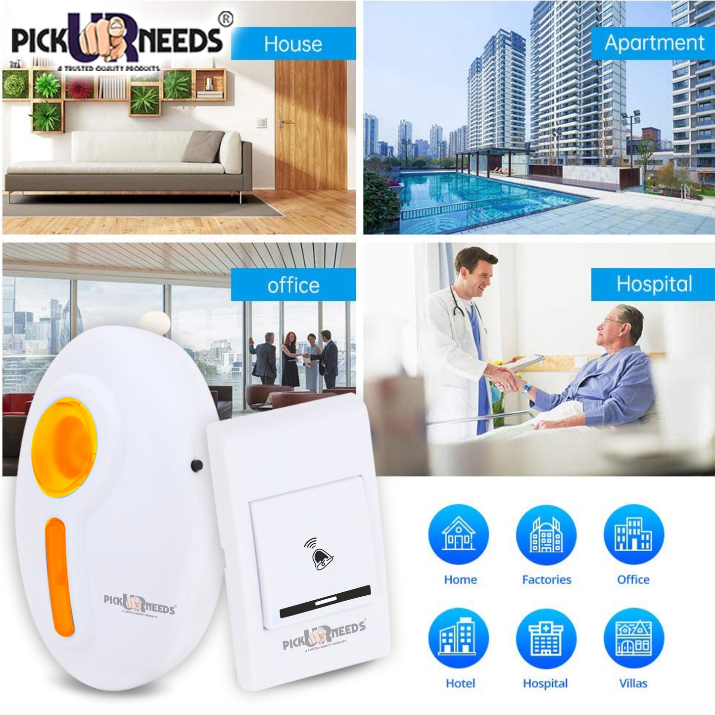 Pick Ur Needs Oval Shape Design Wireless Cordless Calling Remote Door Bell For Home/Shop/Office Wireless Door Chime