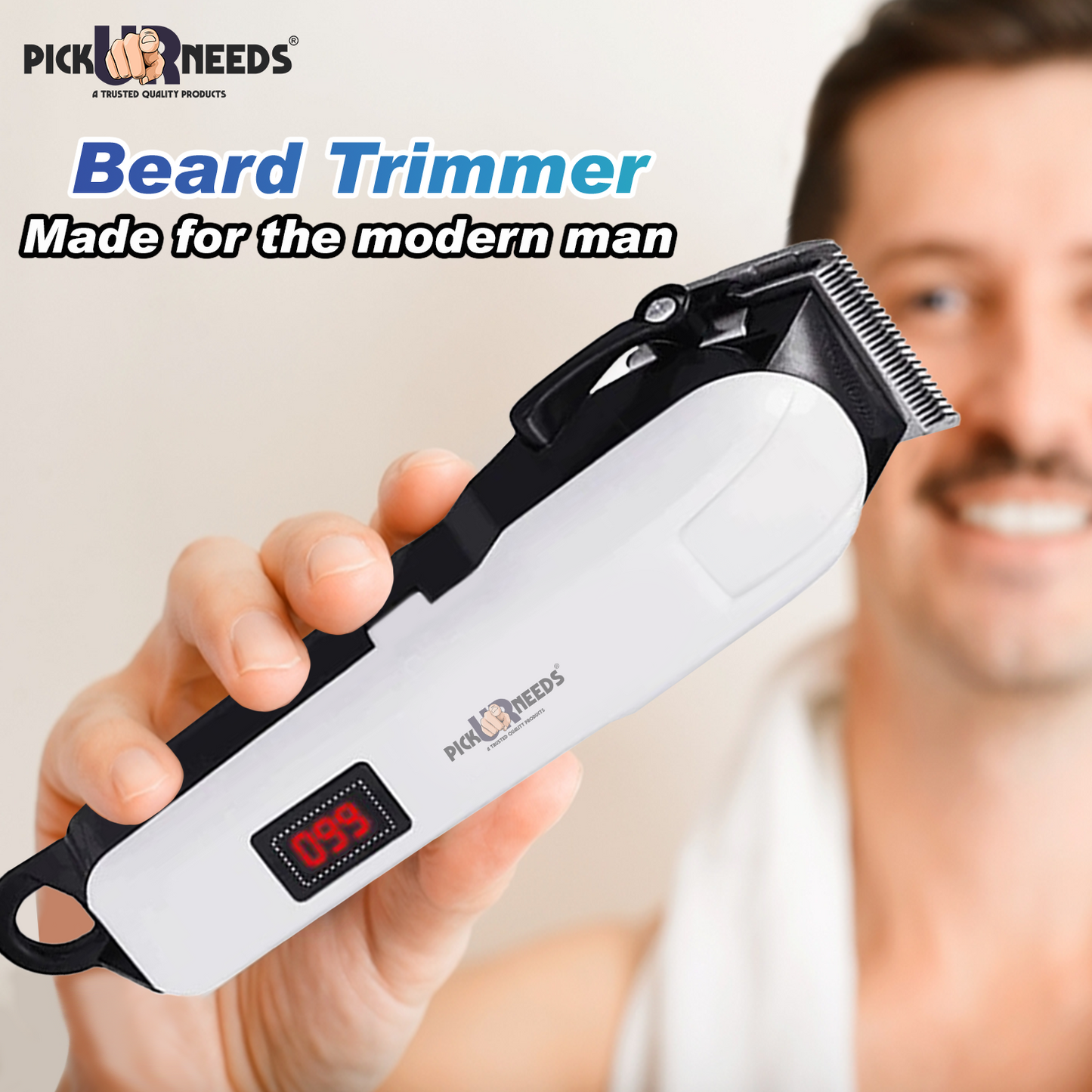 Pick Ur Needs Rechargeable Professional Hair Shaver Clipper For Men With LED Smart Display Trimmer 240 min  Runtime 3 Length Settings (White)