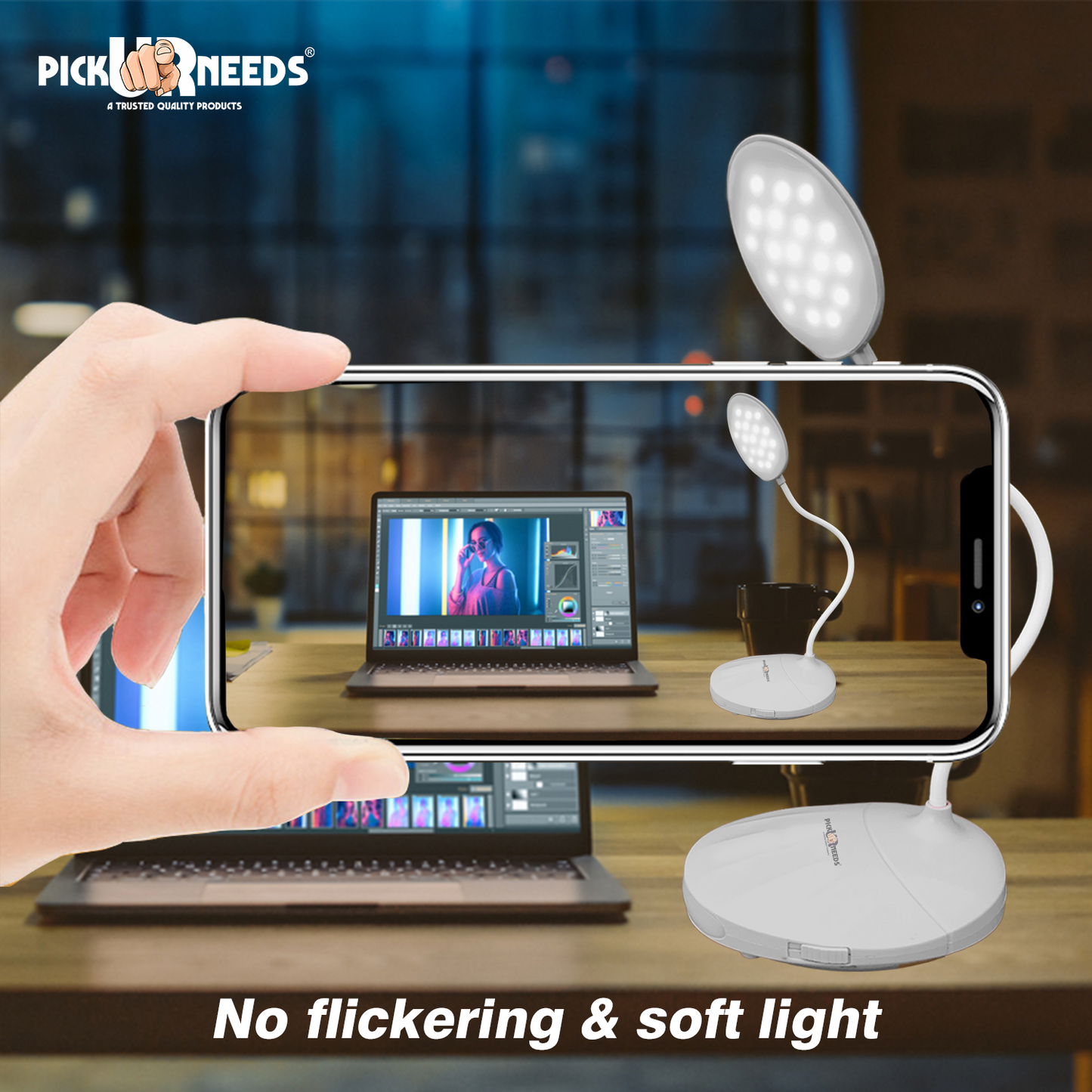 Pick Ur Needs Rechargeable LED Table Lamp Touch Sensor 3 Modes Brightness Study Light Table Lamp  (11 cm, Pink)