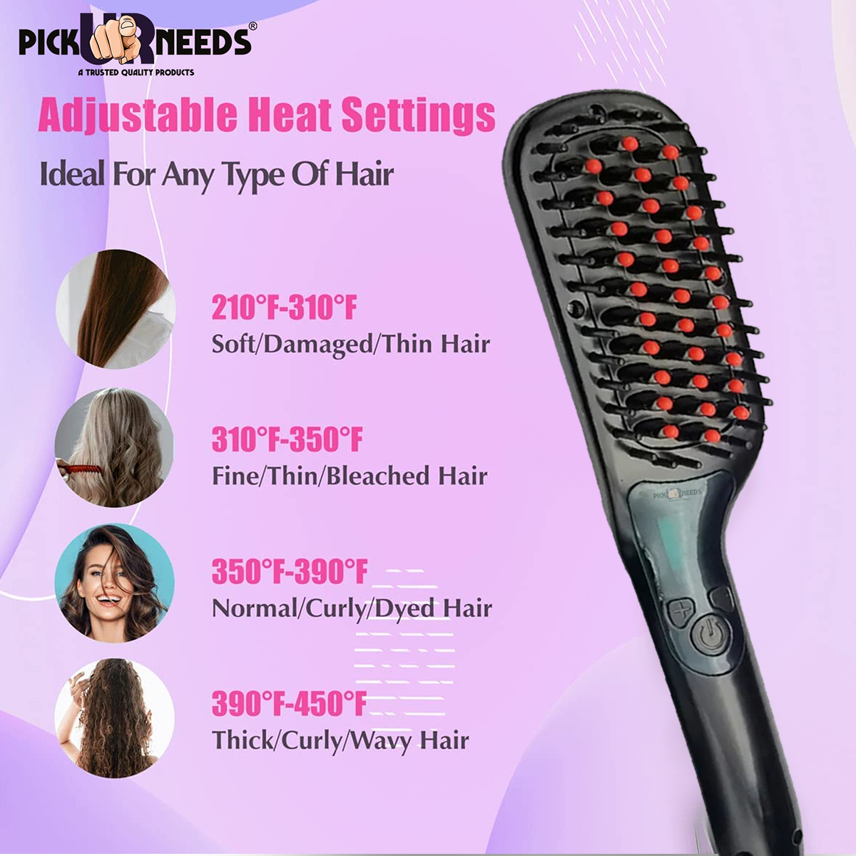 Pick Ur Needs Professional Straightening Adjustable Temp Ionic Styling Flat Iron Electric Heat Hair Straightener Brush